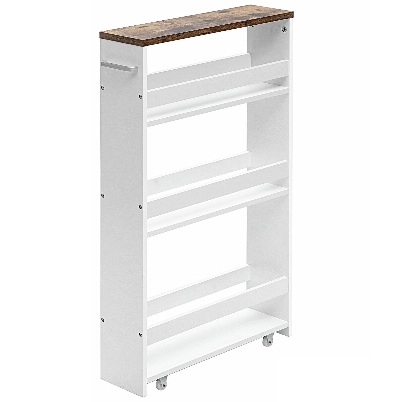 4 Tiers Rolling Slim Storage Kitchen Organizer Cart with Handle, White Kitchen Islands & Carts   at Gallery Canada