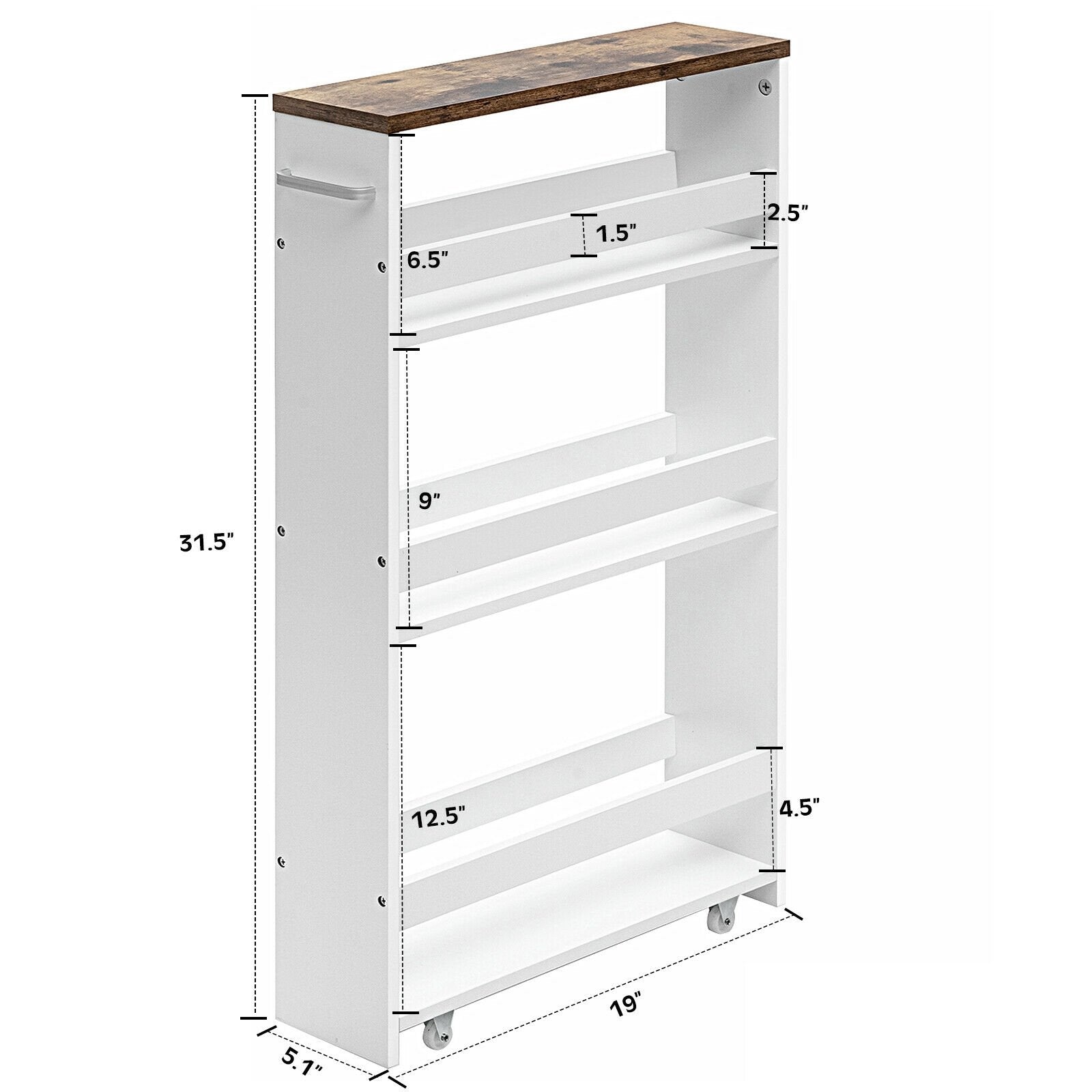 4 Tiers Rolling Slim Storage Kitchen Organizer Cart with Handle, White Kitchen Islands & Carts   at Gallery Canada