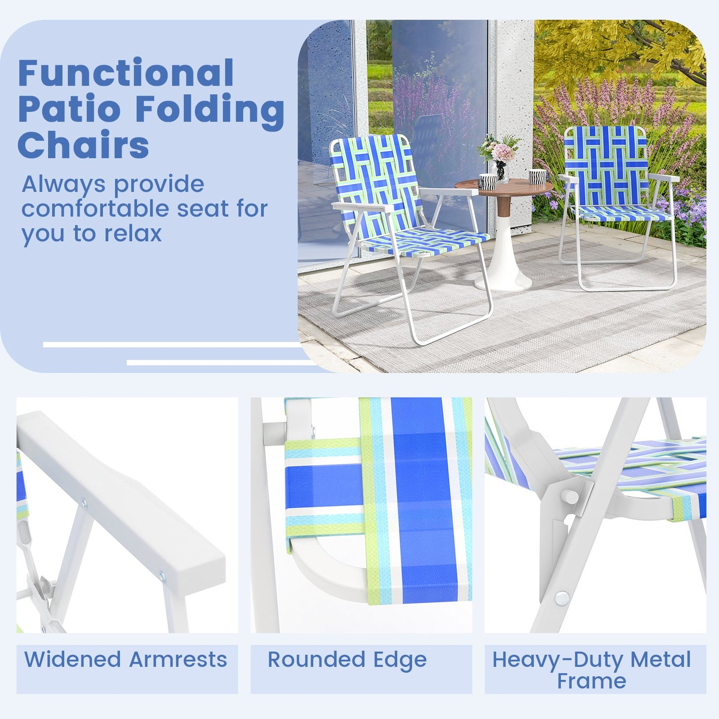 4 Pieces Folding Beach Chair Camping Lawn Webbing Chair, Blue Beach & Lawn Chairs   at Gallery Canada