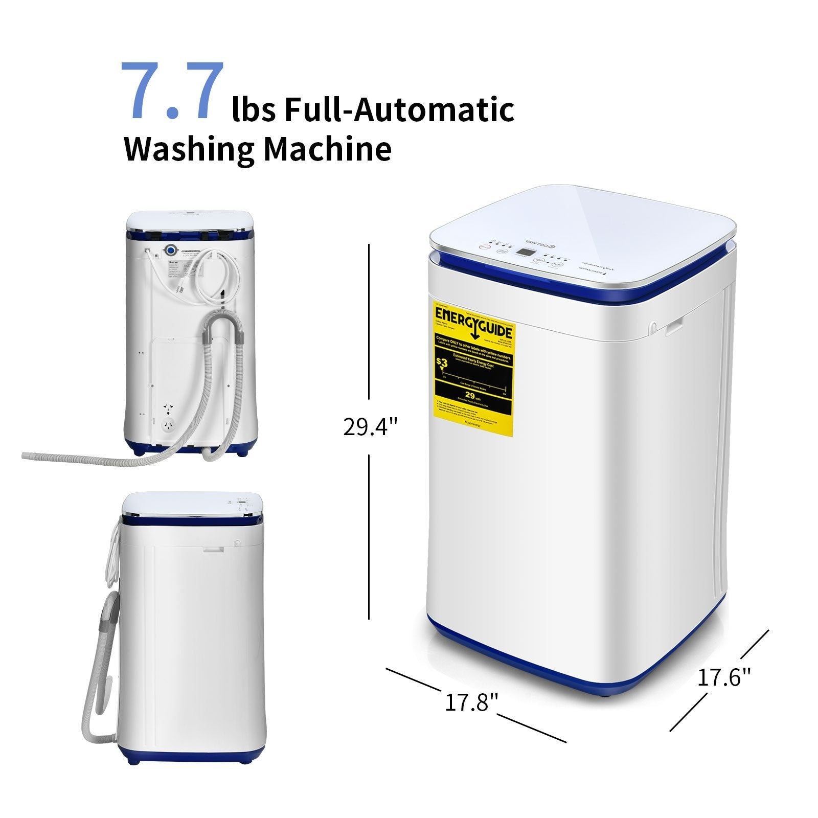 7.7 lbs Compact Full Automatic Washing Machine with Heating Function Pump, White Washing Machines   at Gallery Canada