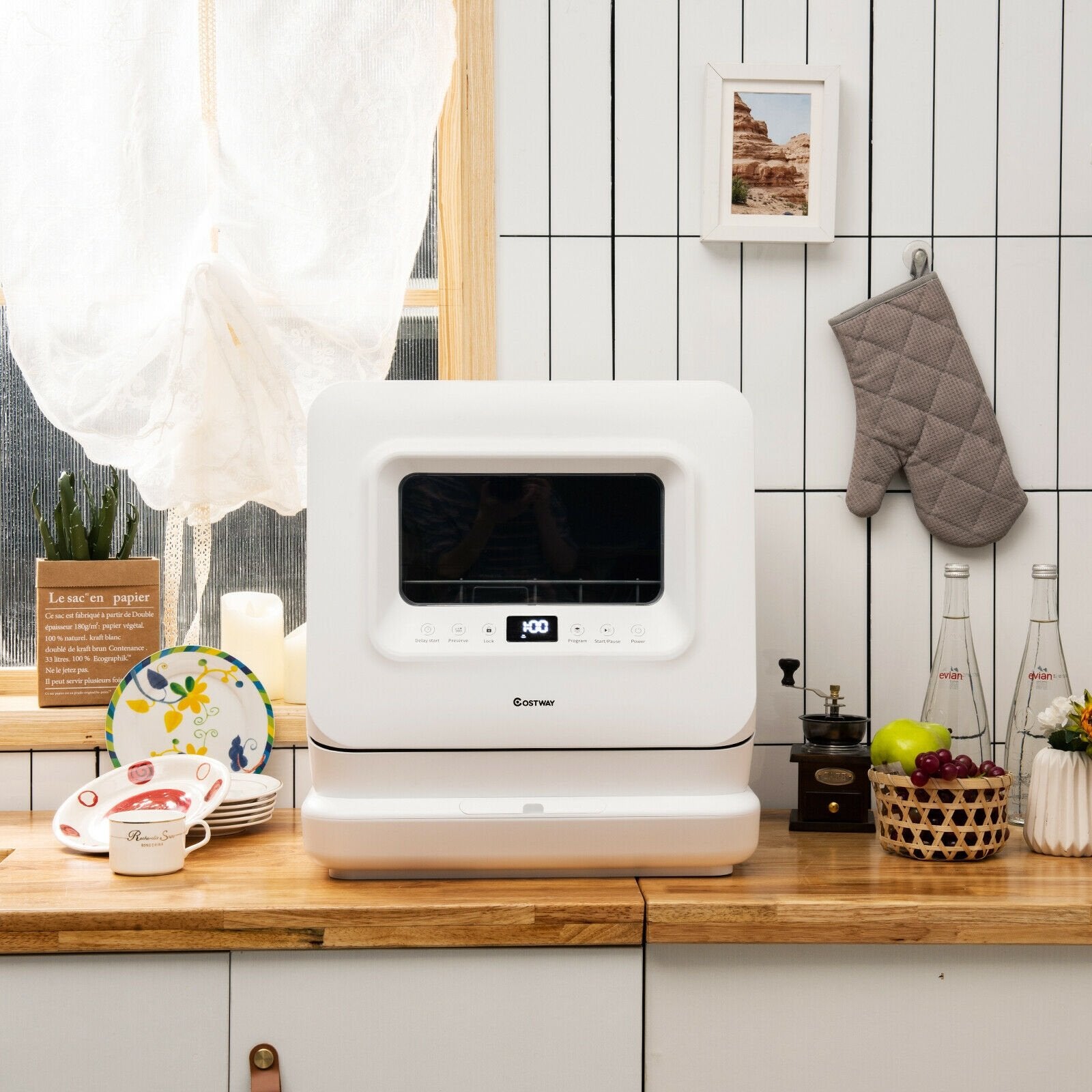 Portable Countertop Dishwasher Air Drying 5 Programs with 7.5L Water Tank, White Dishwashers   at Gallery Canada