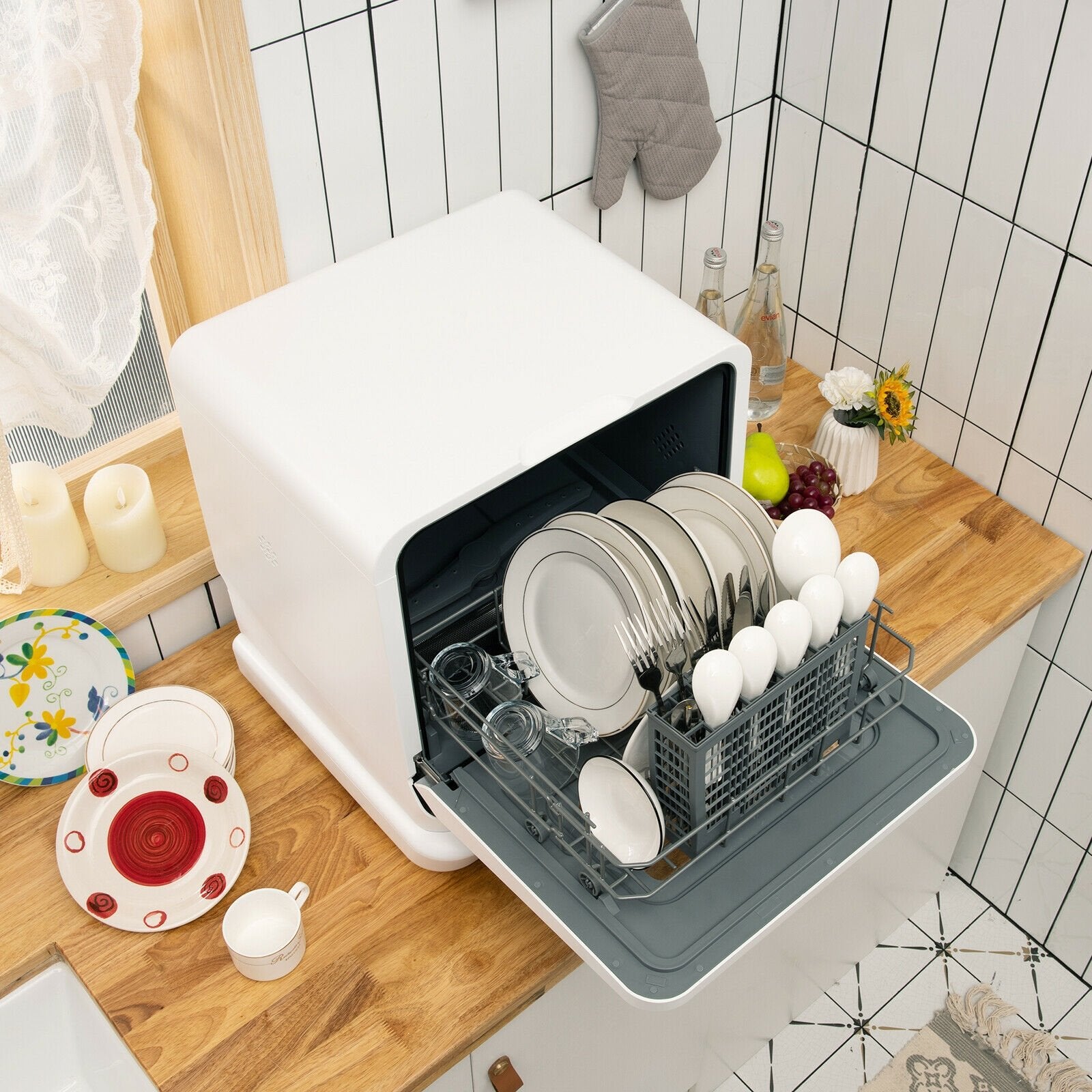 Portable Countertop Dishwasher Air Drying 5 Programs with 7.5L Water Tank, White Dishwashers   at Gallery Canada