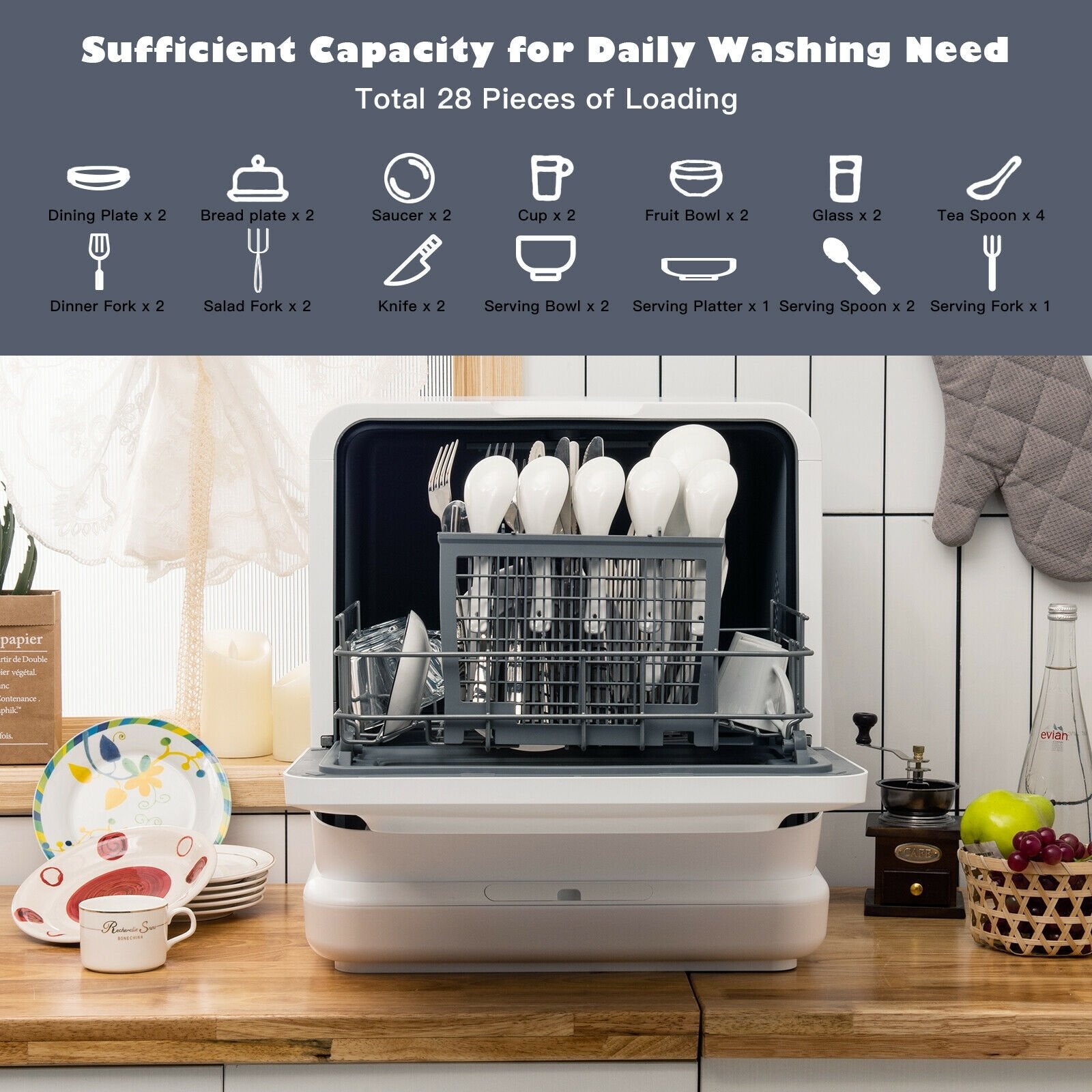 Portable Countertop Dishwasher Air Drying 5 Programs with 7.5L Water Tank, White Dishwashers   at Gallery Canada