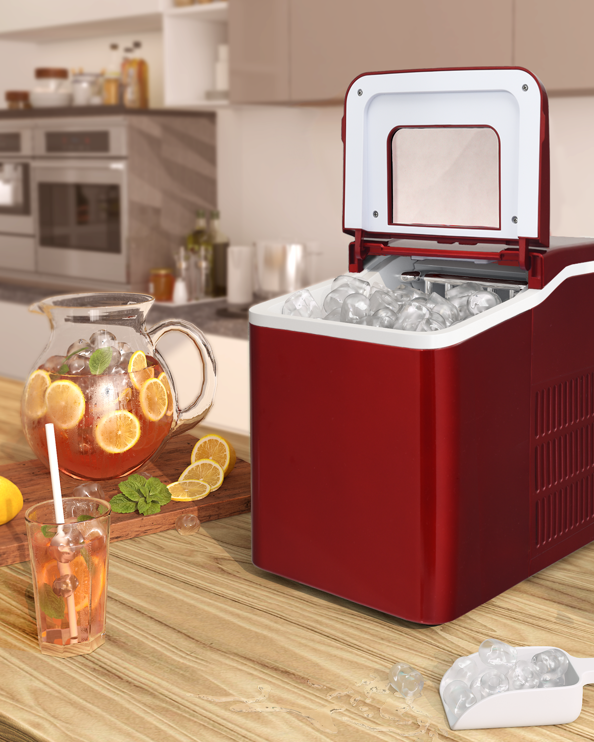 26lbs/24h Portable Countertop Ice Maker Machine with Scoop 9 Ice Cubes Ready in 8 minutes, Red Ice Makers at Gallery Canada