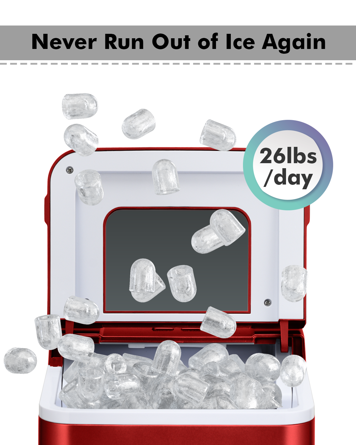 26lbs/24h Portable Countertop Ice Maker Machine with Scoop 9 Ice Cubes Ready in 8 minutes, Red Ice Makers at Gallery Canada