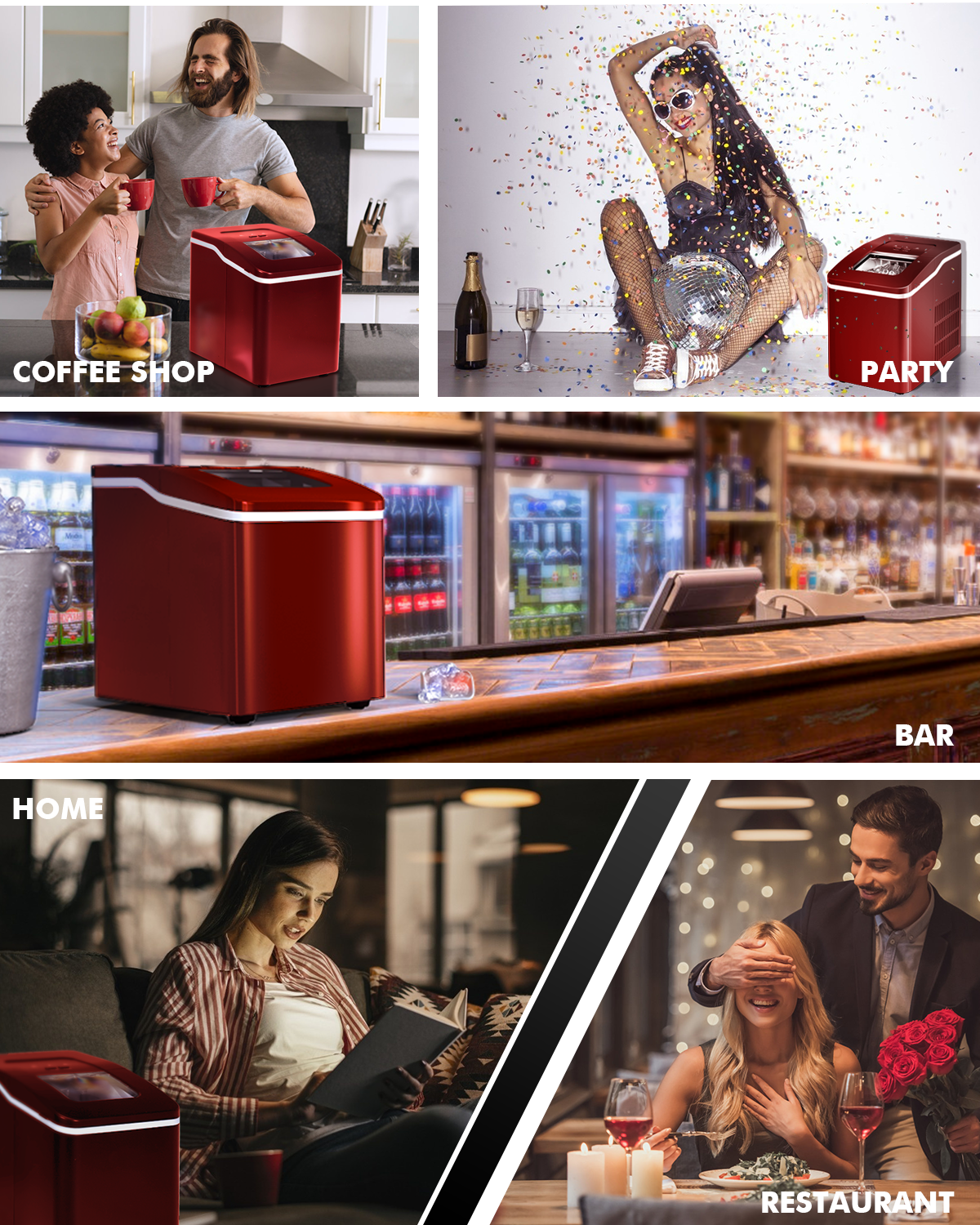 26lbs/24h Portable Countertop Ice Maker Machine with Scoop 9 Ice Cubes Ready in 8 minutes, Red Ice Makers at Gallery Canada