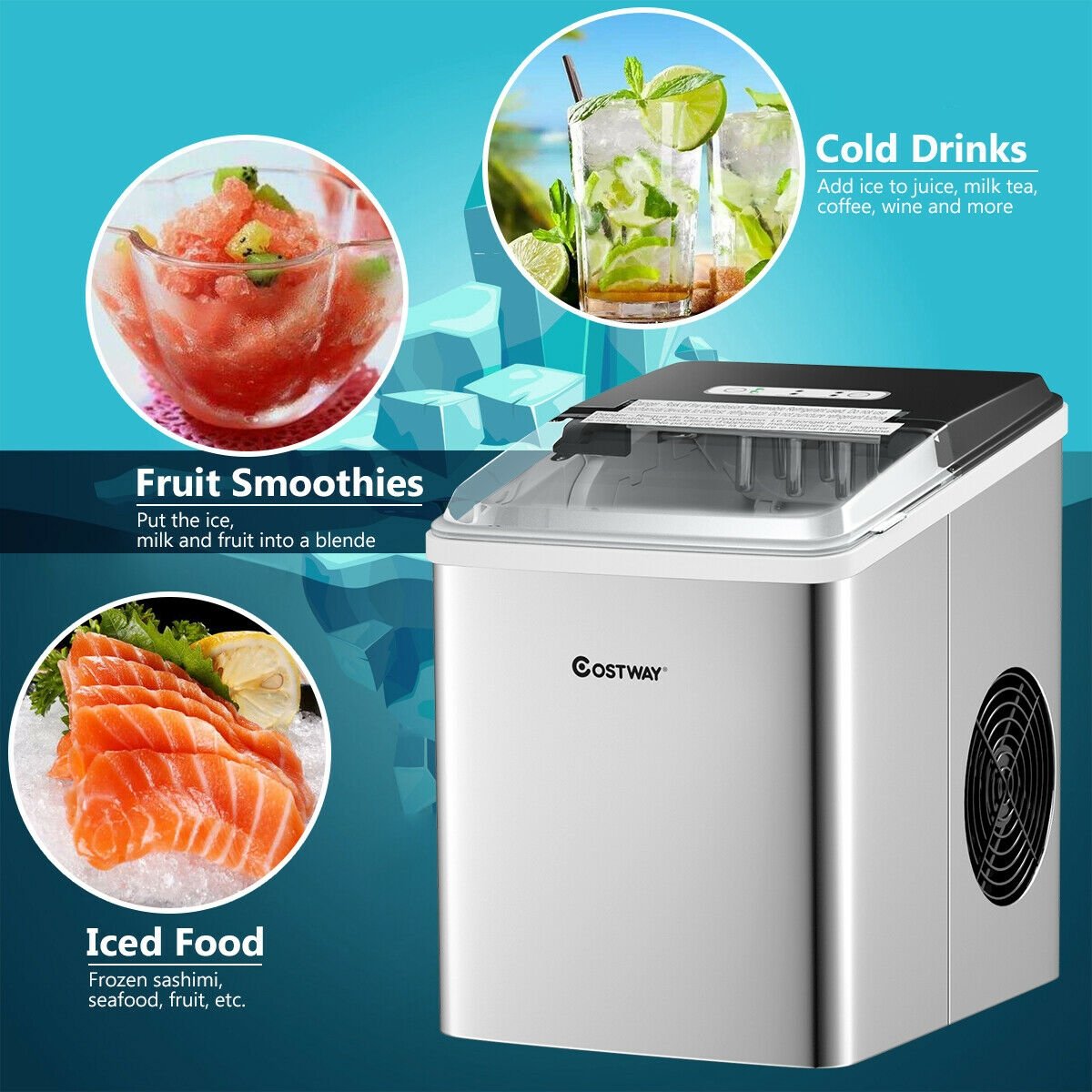 Stainless Steel 26 lbs/24 H Self-Clean Countertop Ice Maker Machine, Silver Ice Makers   at Gallery Canada