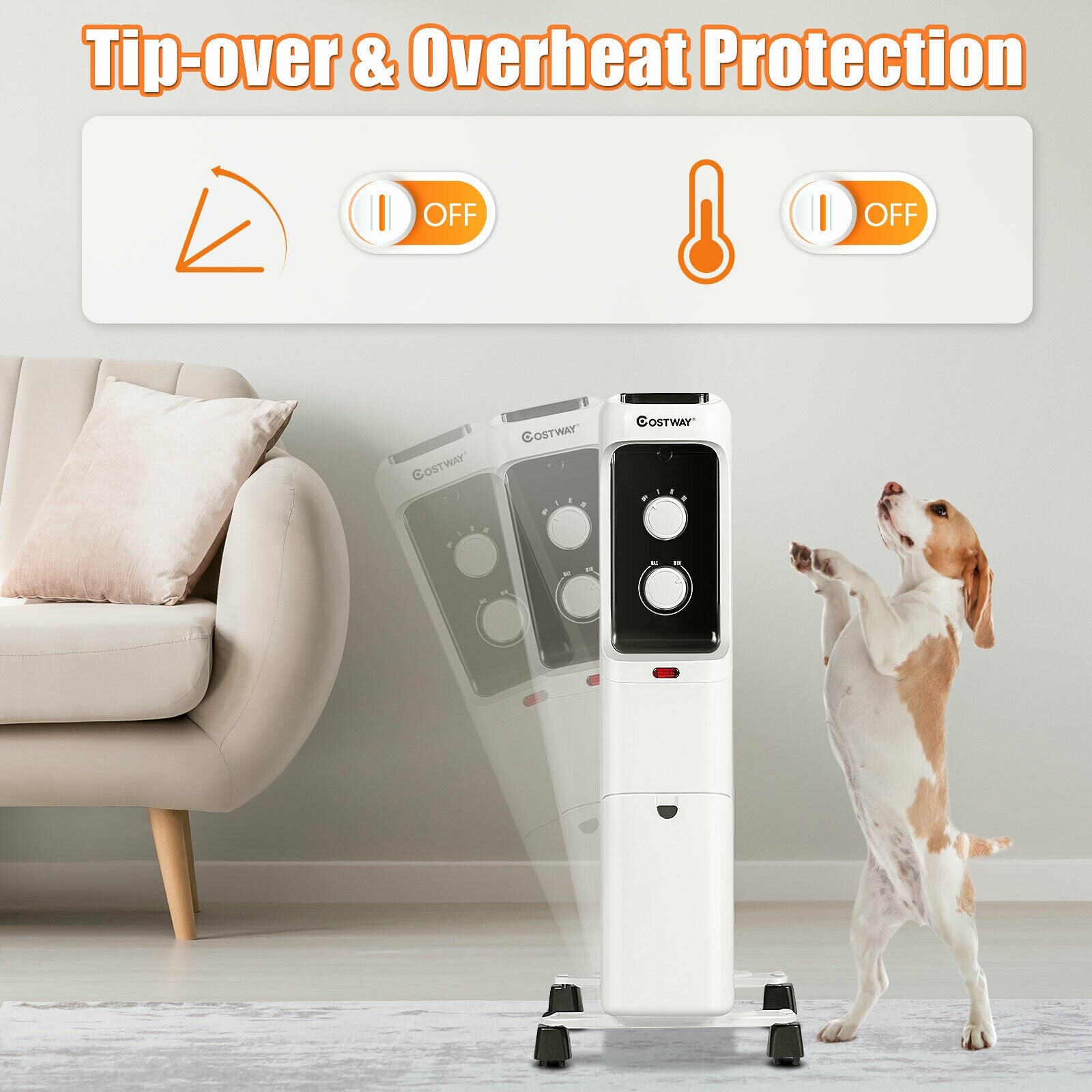 1500W Oil Filled Portable Radiator Space Heater with Adjustable Thermostat, White Space Heaters at Gallery Canada