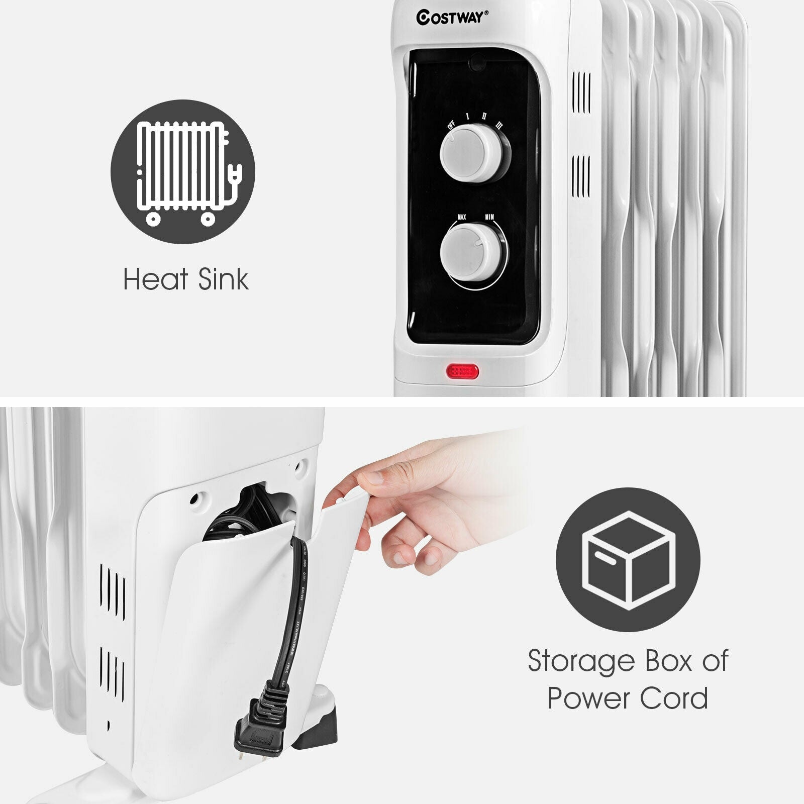 1500W Oil Filled Portable Radiator Space Heater with Adjustable Thermostat, White Space Heaters at Gallery Canada
