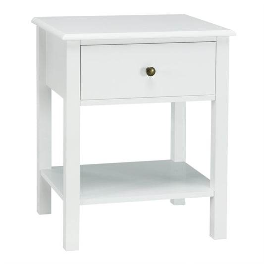 Nightstand End Table with Drawer and Shelf, White Nightstands   at Gallery Canada