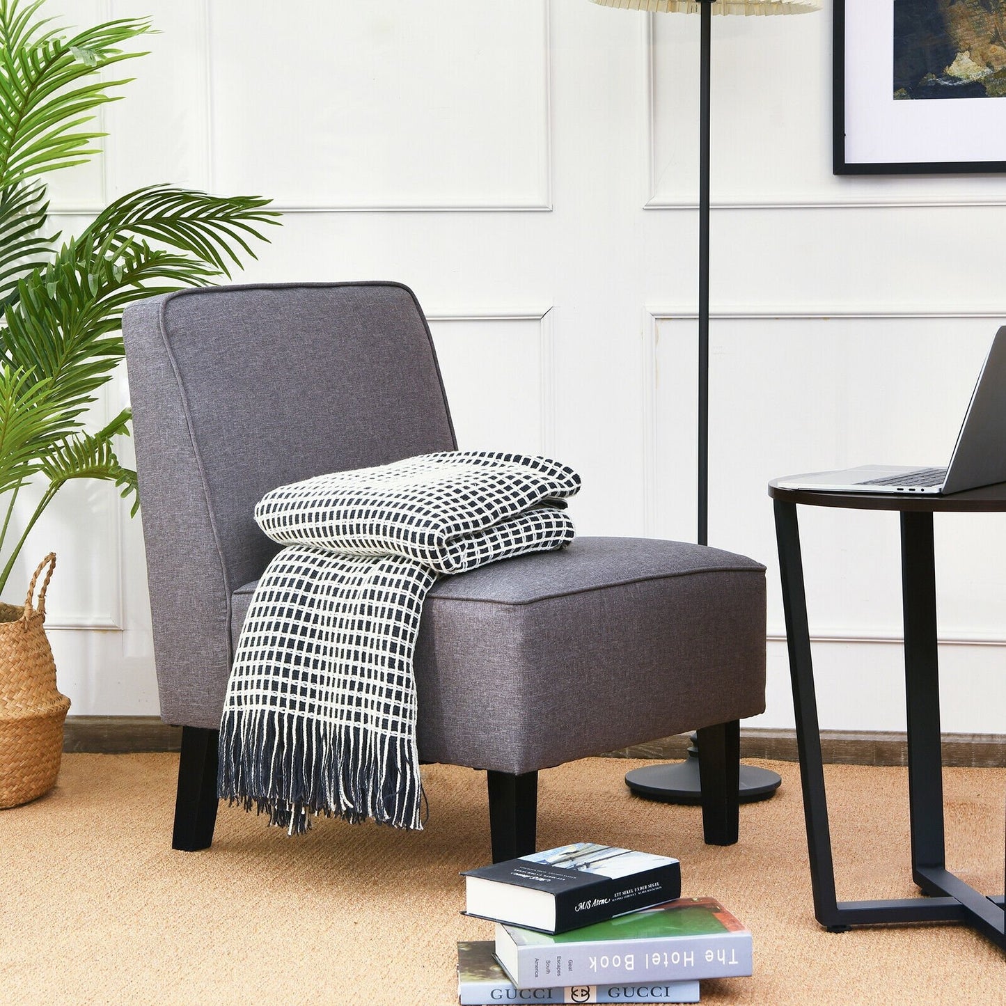 Single Fabric Modern Armless Accent Sofa Chair with Rubber Wood Legs, Gray Accent Chairs   at Gallery Canada