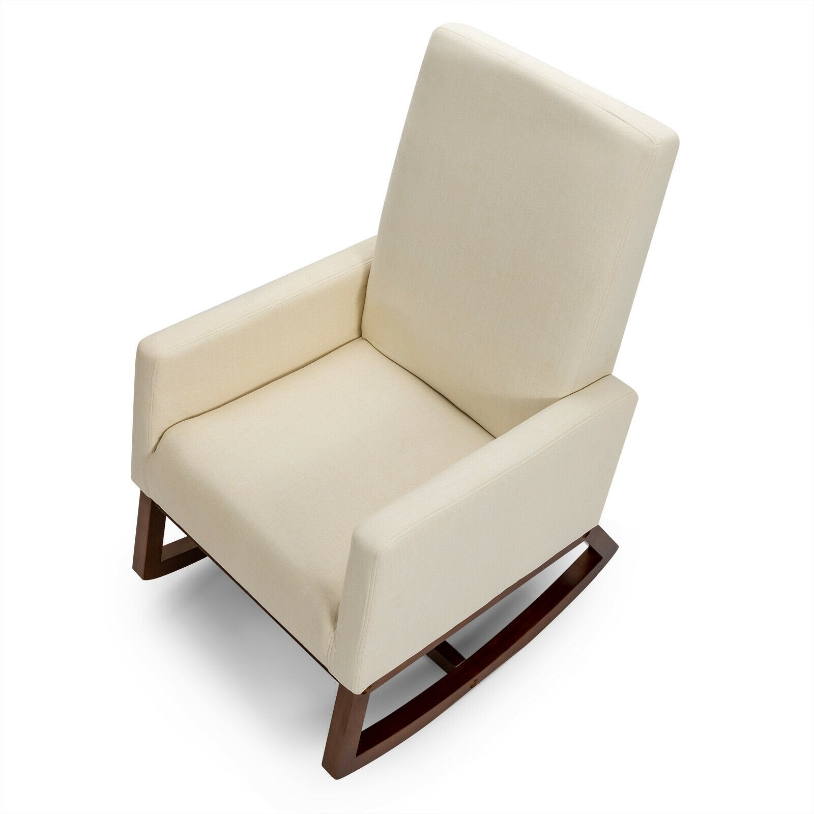 Rocking High Back Upholstered Lounge Armchair with Side Pocket, Beige Accent Chairs   at Gallery Canada