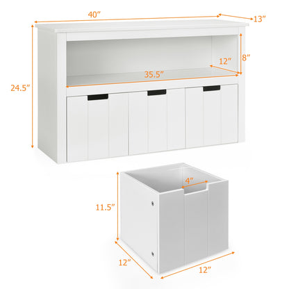 Kid Toy Storage Cabinet 3 Drawer Chest with Wheels Large Storage Cube Shelf-White\, White Kids Storage   at Gallery Canada