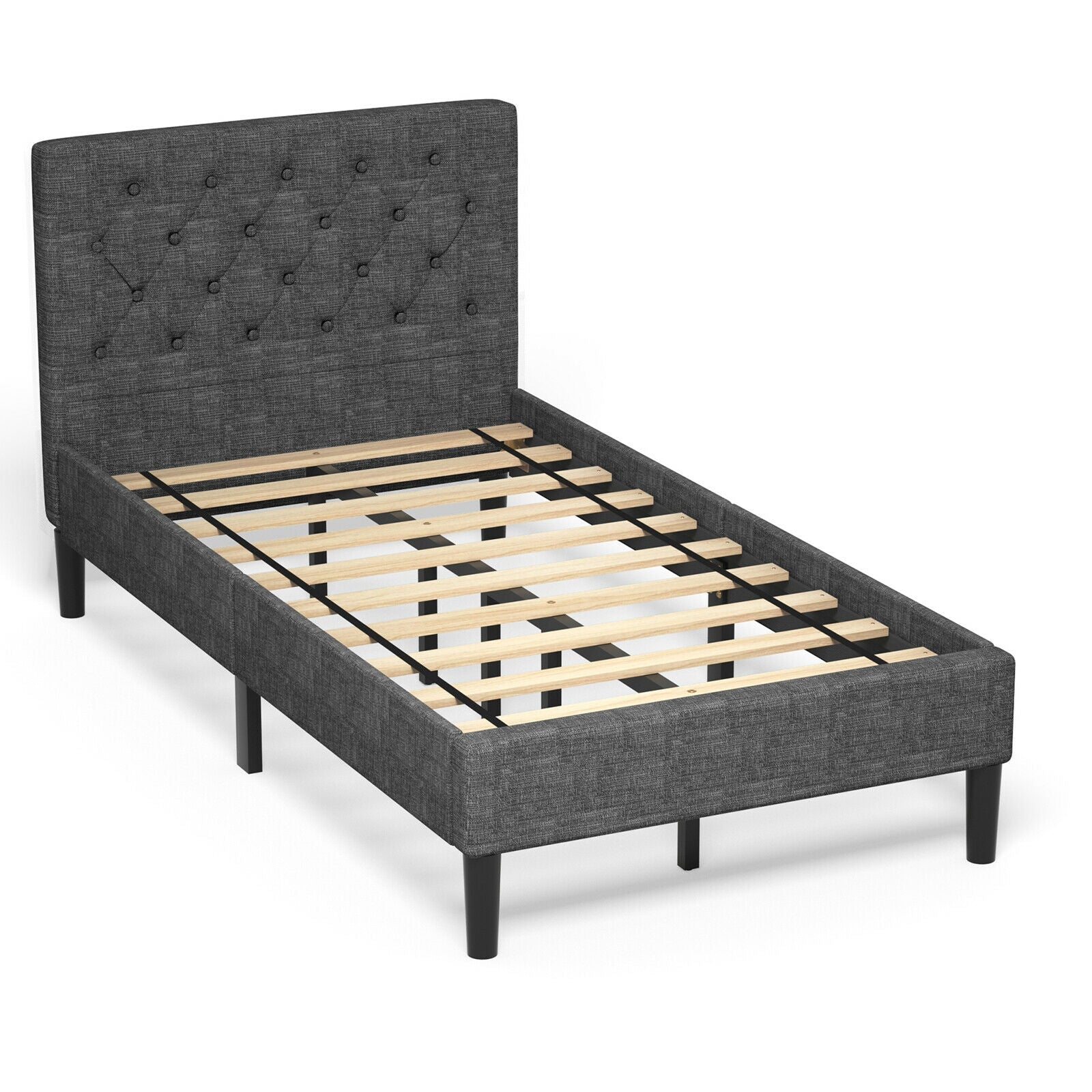 Upholstered Bed Base with Button Stitched Headboard, Black Simple Bed Frame at Gallery Canada