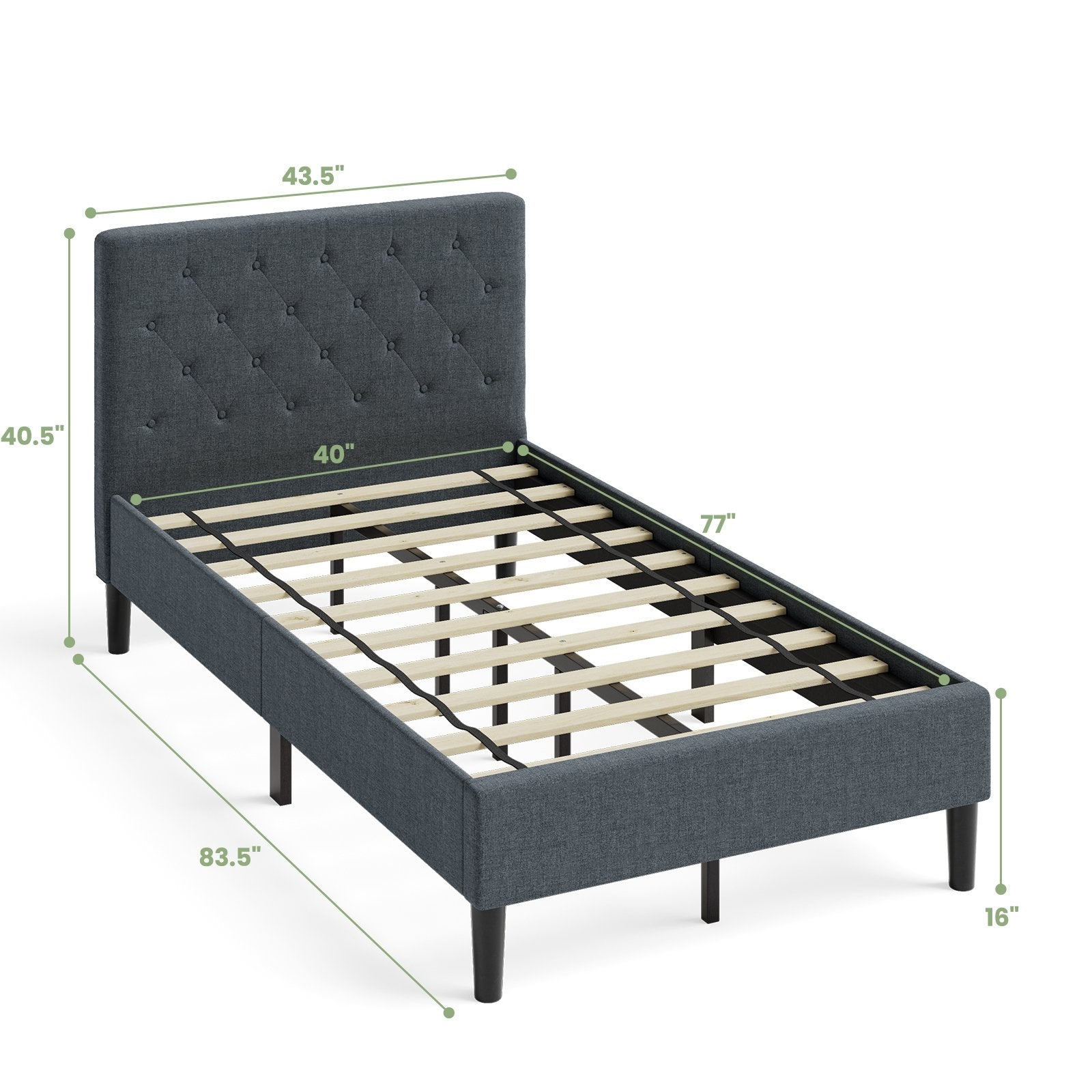 Upholstered Bed Base with Button Stitched Headboard, Black Simple Bed Frame   at Gallery Canada