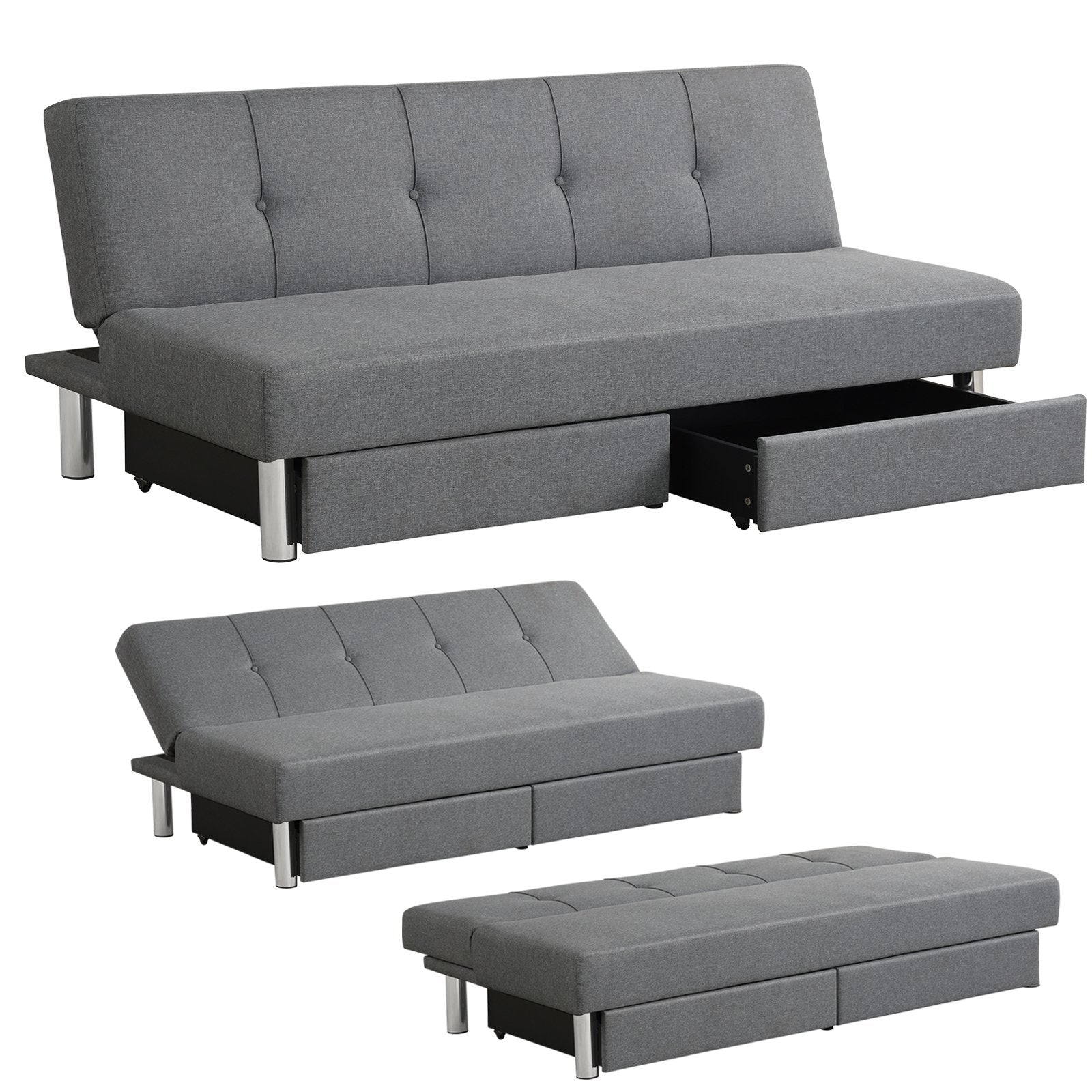 3-Seat Convertible Sofa Bed with 2 Large Drawers and 3 Adjustable Angles, Gray Sofas & Loveseats   at Gallery Canada