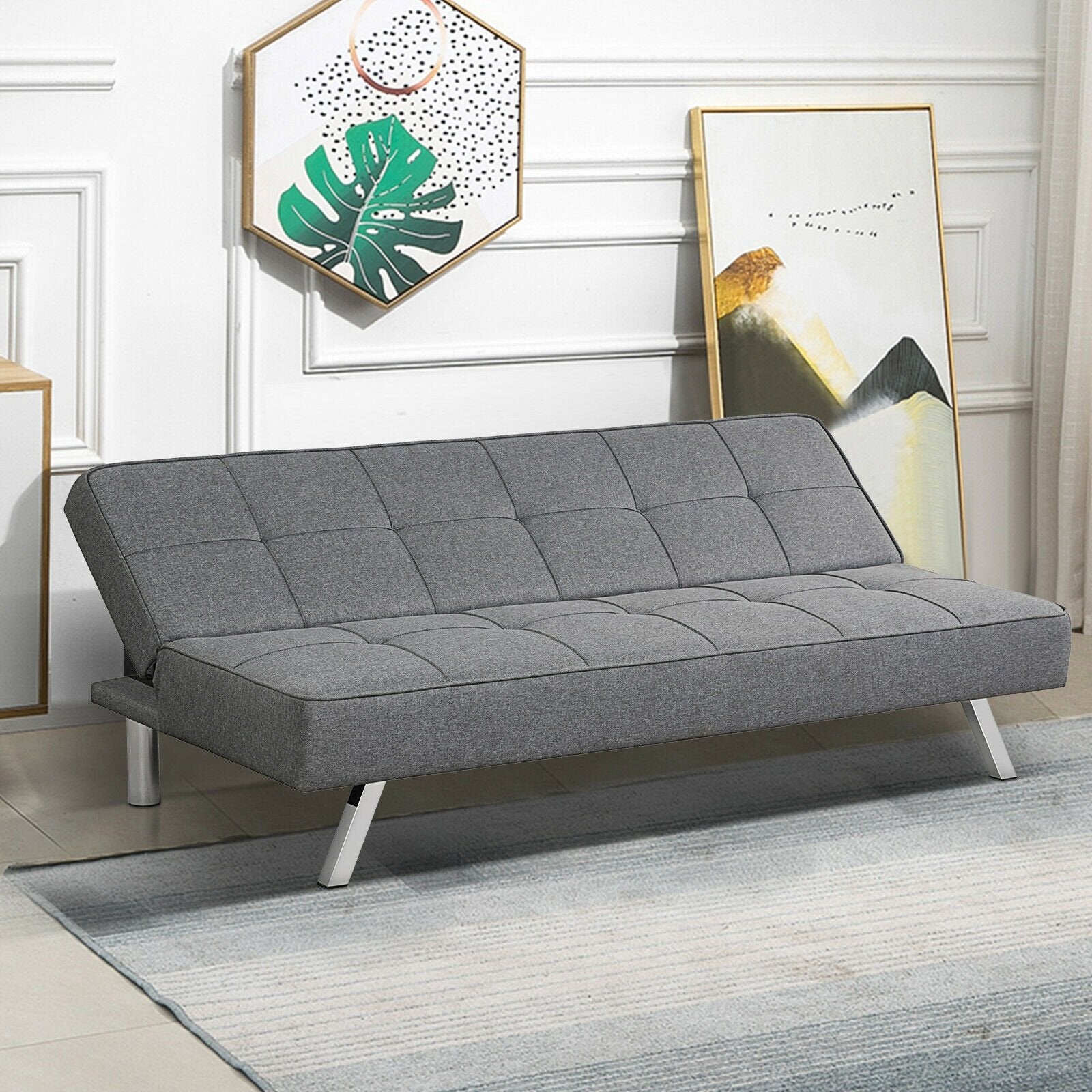 3-Seat Convertible Sofa Bed with High-Density Sponge for Living Room, Gray Sofas & Loveseats   at Gallery Canada