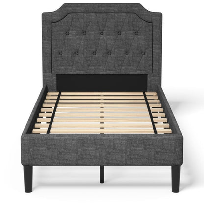 Linen Twin Upholstered Platform Bed with Frame Headboard Mattress Foundation, Black Simple Bed Frame   at Gallery Canada