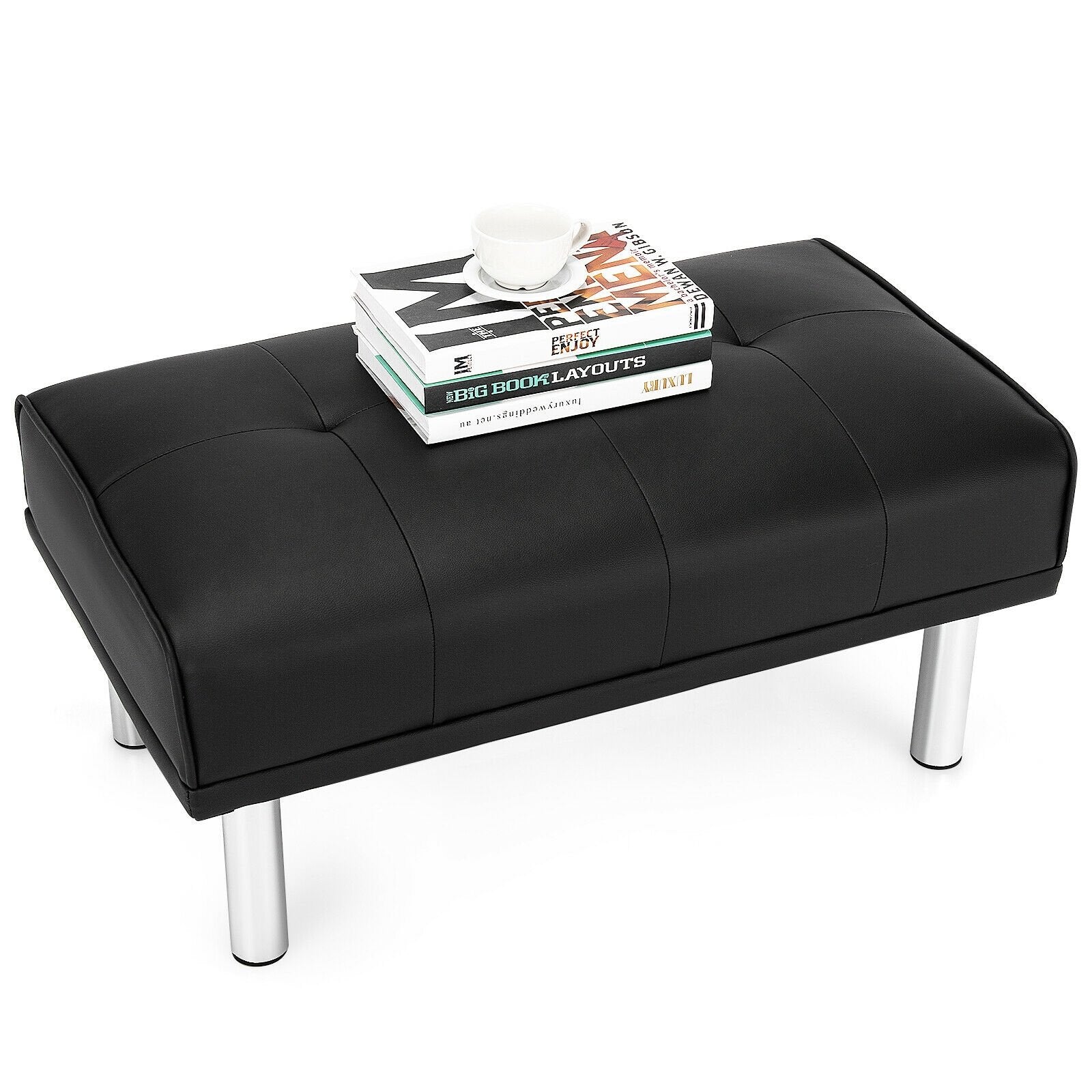 Rectangle Tufted Ottoman with Stainless Steel Legs for Living Room, Black Ottomans   at Gallery Canada