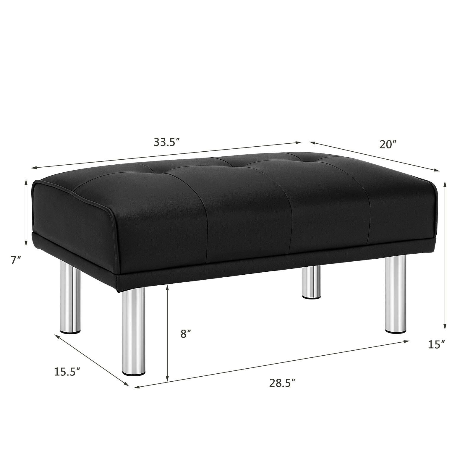 Rectangle Tufted Ottoman with Stainless Steel Legs for Living Room, Black Ottomans   at Gallery Canada