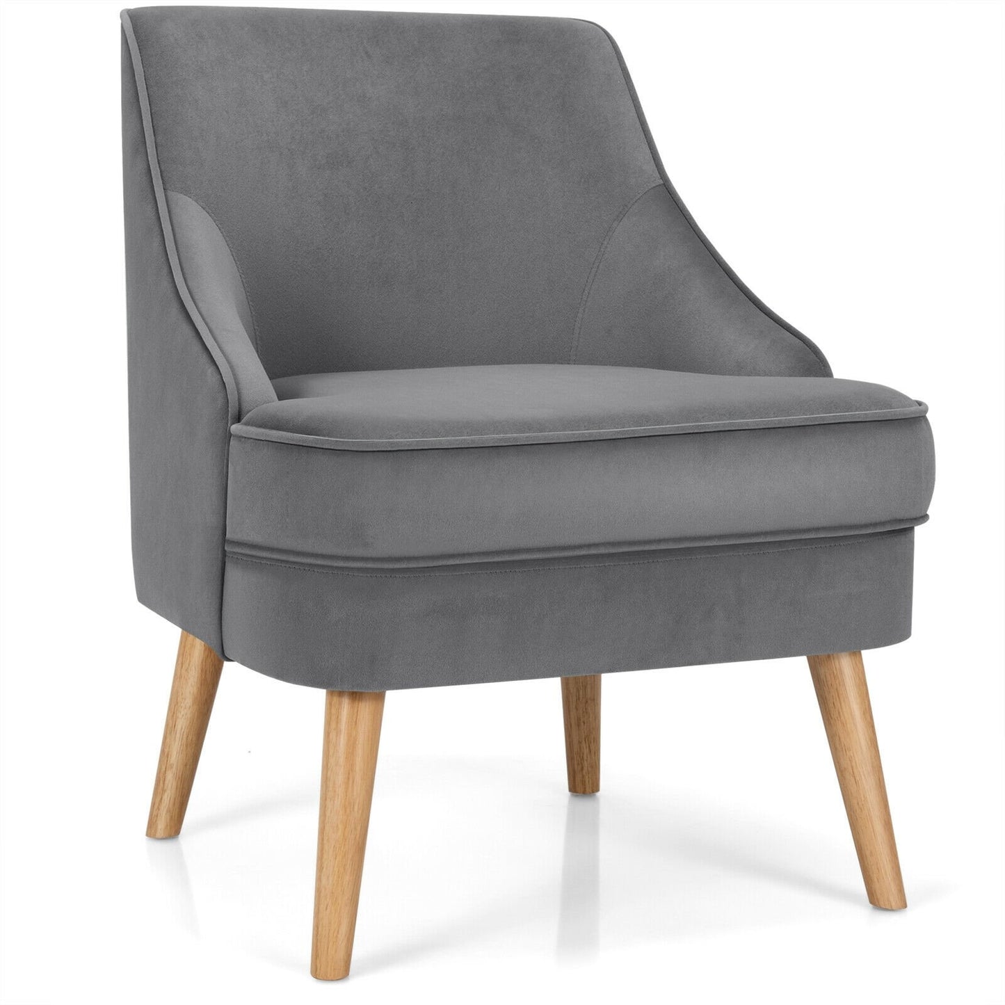 Mid Century Velvet Accent Chair with Rubber Wood Legs for Bedroom, Gray Accent Chairs   at Gallery Canada