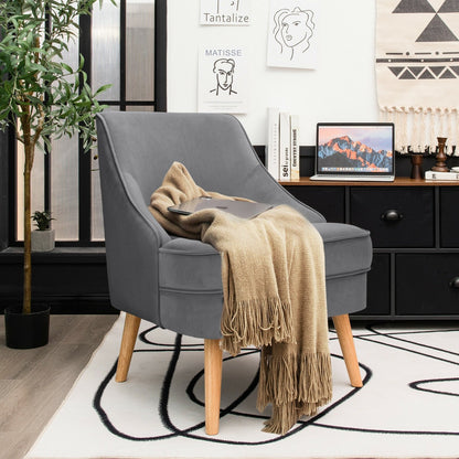 Mid Century Velvet Accent Chair with Rubber Wood Legs for Bedroom, Gray Accent Chairs   at Gallery Canada