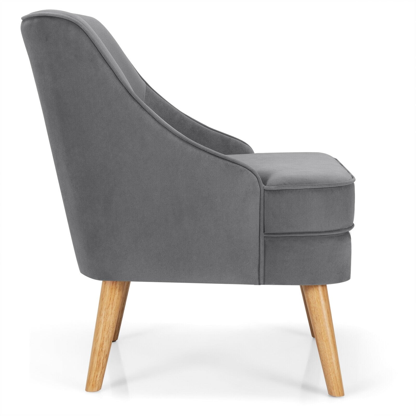 Mid Century Velvet Accent Chair with Rubber Wood Legs for Bedroom, Gray Accent Chairs   at Gallery Canada