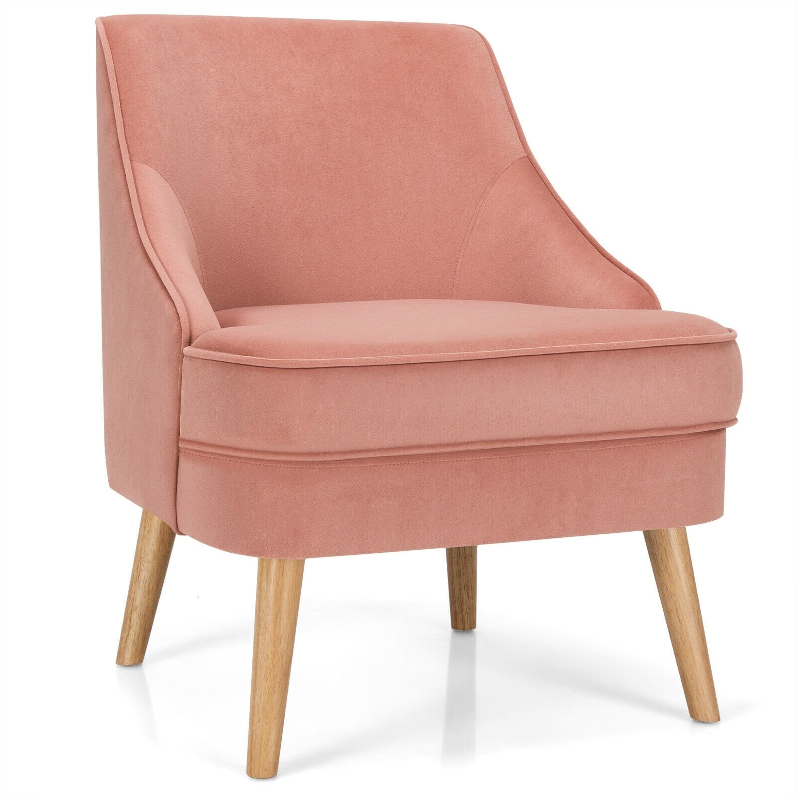 Mid Century Velvet Accent Chair with Rubber Wood Legs for Bedroom, Pink Accent Chairs   at Gallery Canada