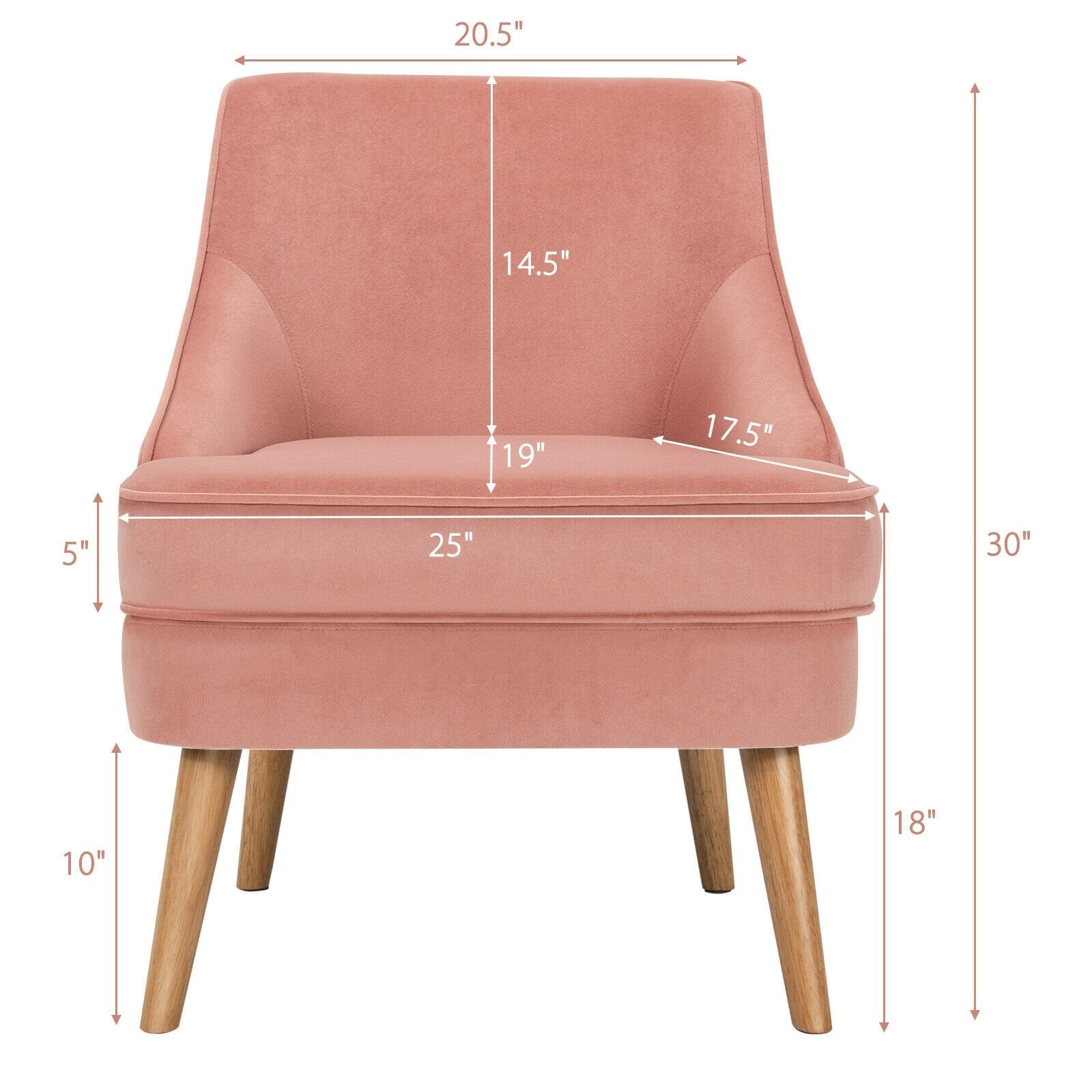 Mid Century Velvet Accent Chair with Rubber Wood Legs for Bedroom, Pink Accent Chairs   at Gallery Canada