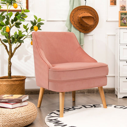 Mid Century Velvet Accent Chair with Rubber Wood Legs for Bedroom, Pink Accent Chairs   at Gallery Canada