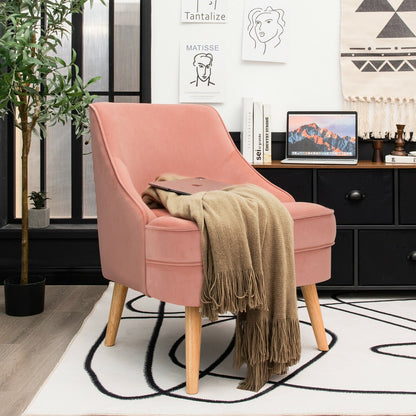 Mid Century Velvet Accent Chair with Rubber Wood Legs for Bedroom, Pink Accent Chairs   at Gallery Canada