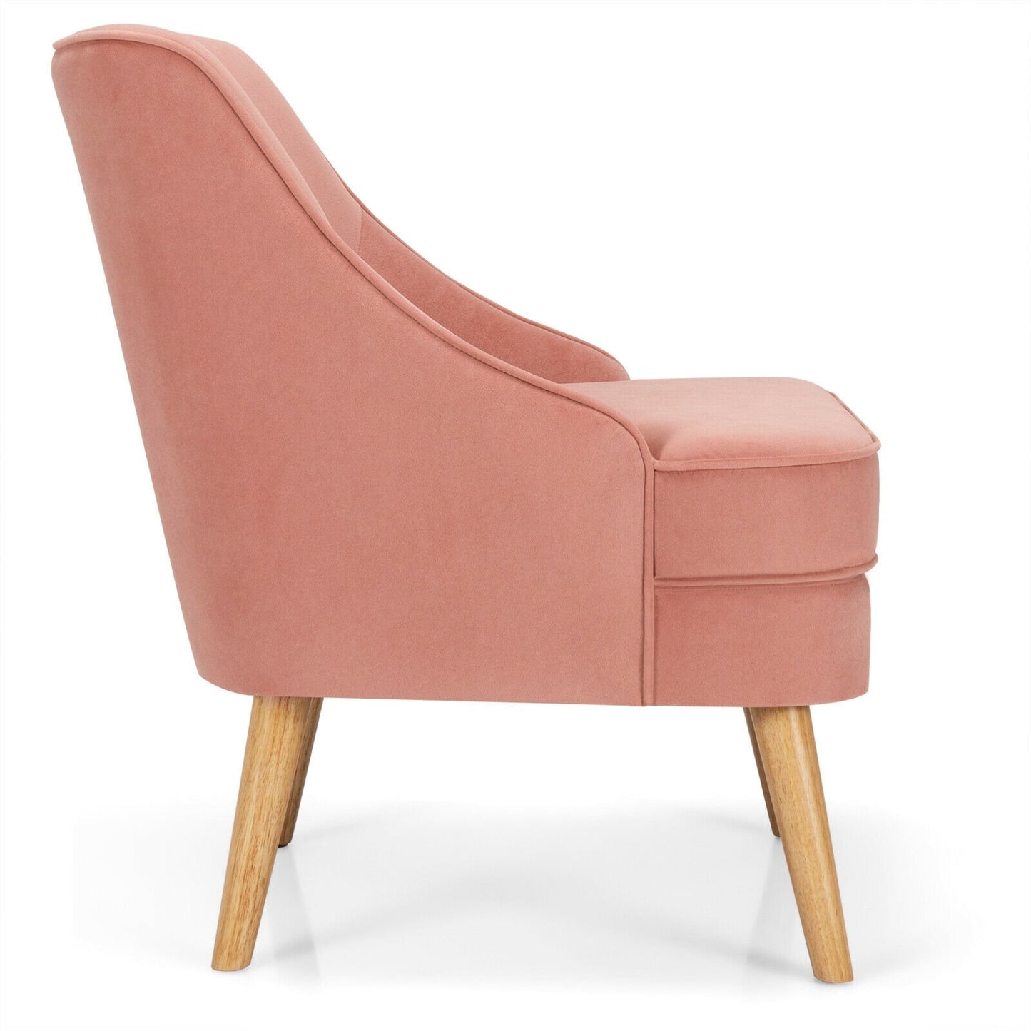 Mid Century Velvet Accent Chair with Rubber Wood Legs for Bedroom, Pink Accent Chairs   at Gallery Canada