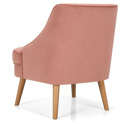 Mid Century Velvet Accent Chair with Rubber Wood Legs for Bedroom, Pink Accent Chairs   at Gallery Canada