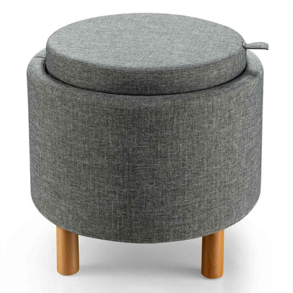 Round Fabric Storage Ottoman with Tray and Non-Slip Pads for Bedroom, Gray Ottomans   at Gallery Canada