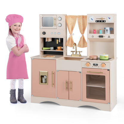 Kids Kitchen Playset with Microwave and Coffee Maker for Ages 3+, Pink Play Kitchen Sets   at Gallery Canada