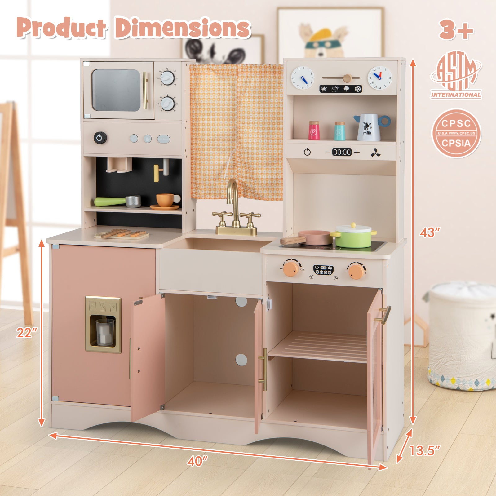 Kids Kitchen Playset with Microwave and Coffee Maker for Ages 3+, Pink Play Kitchen Sets   at Gallery Canada