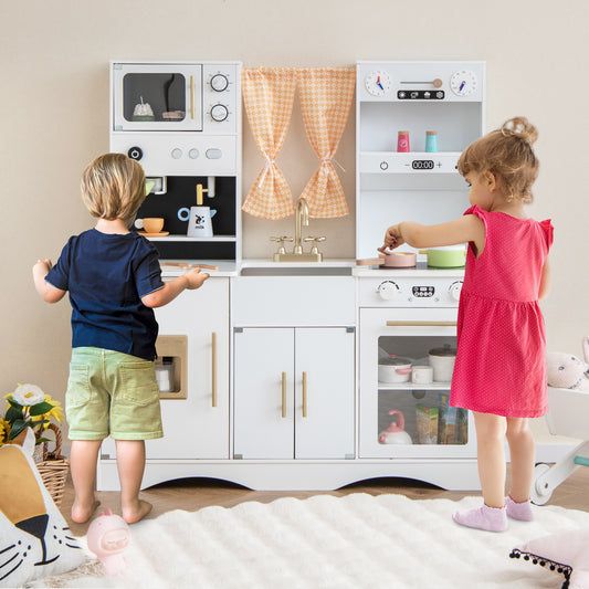 Kids Kitchen Playset with Microwave and Coffee Maker for Ages 3+, White Play Kitchen Sets White  at Gallery Canada