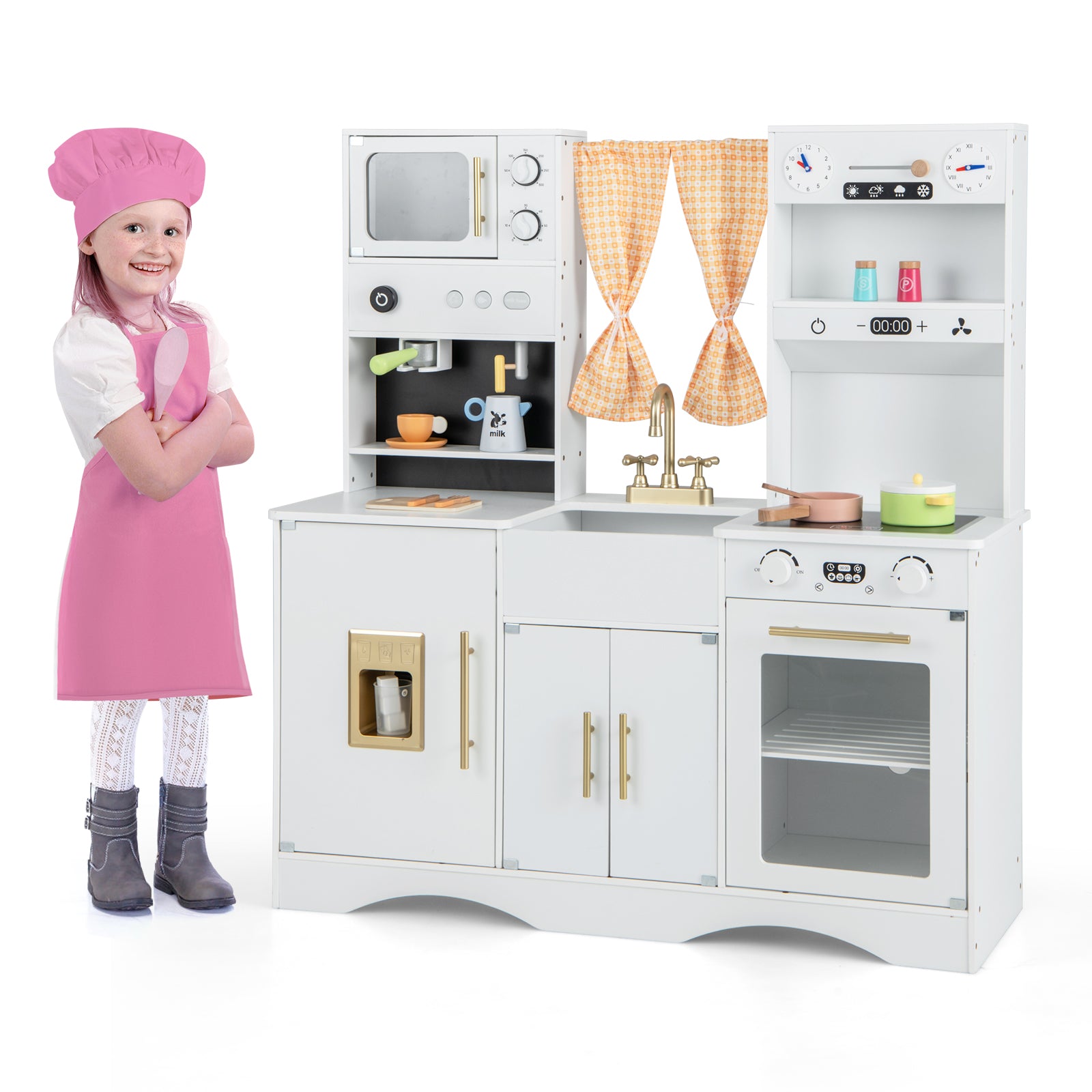 Kids Kitchen Playset with Microwave and Coffee Maker for Ages 3+, White Play Kitchen Sets   at Gallery Canada