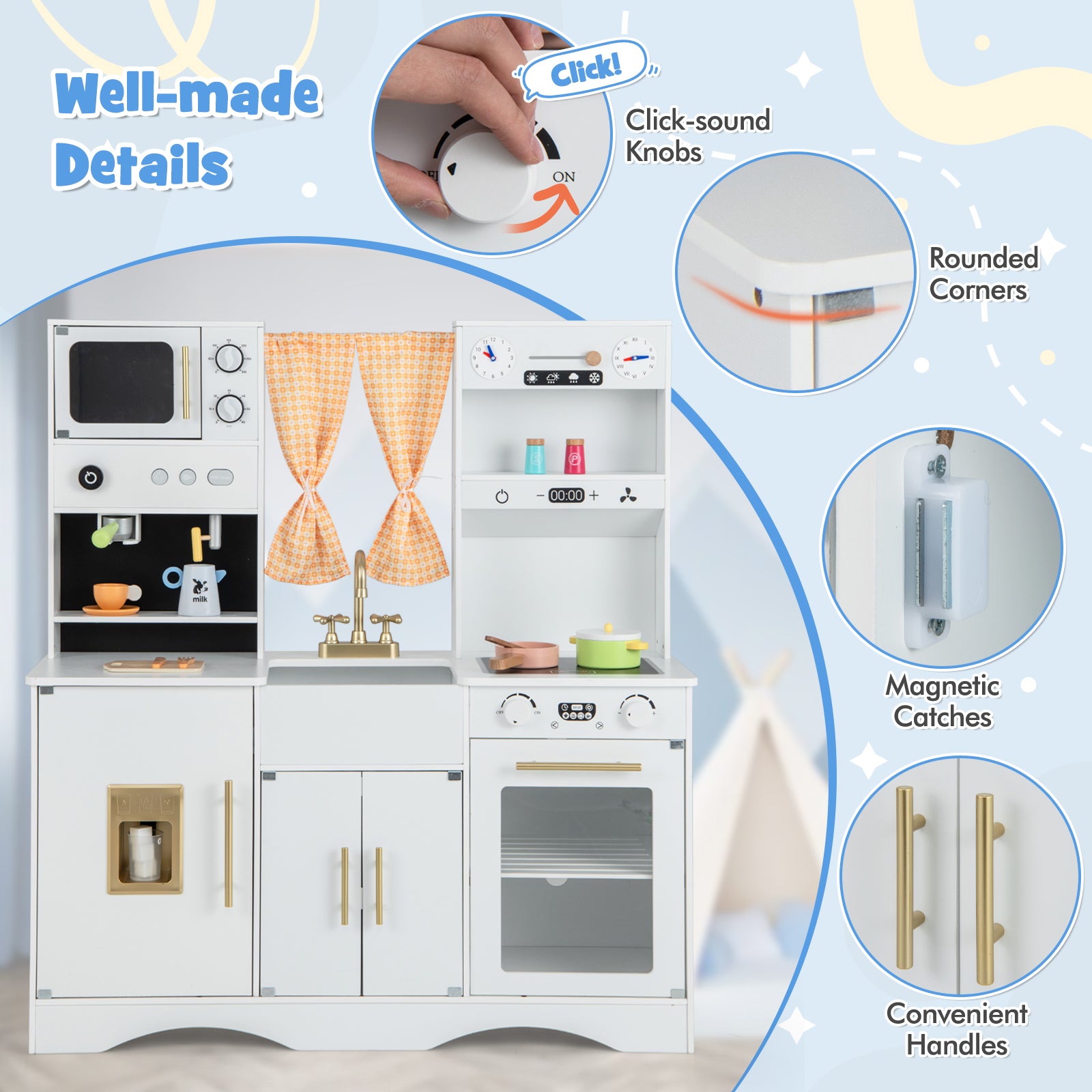 Kids Kitchen Playset with Microwave and Coffee Maker for Ages 3+, White Play Kitchen Sets   at Gallery Canada