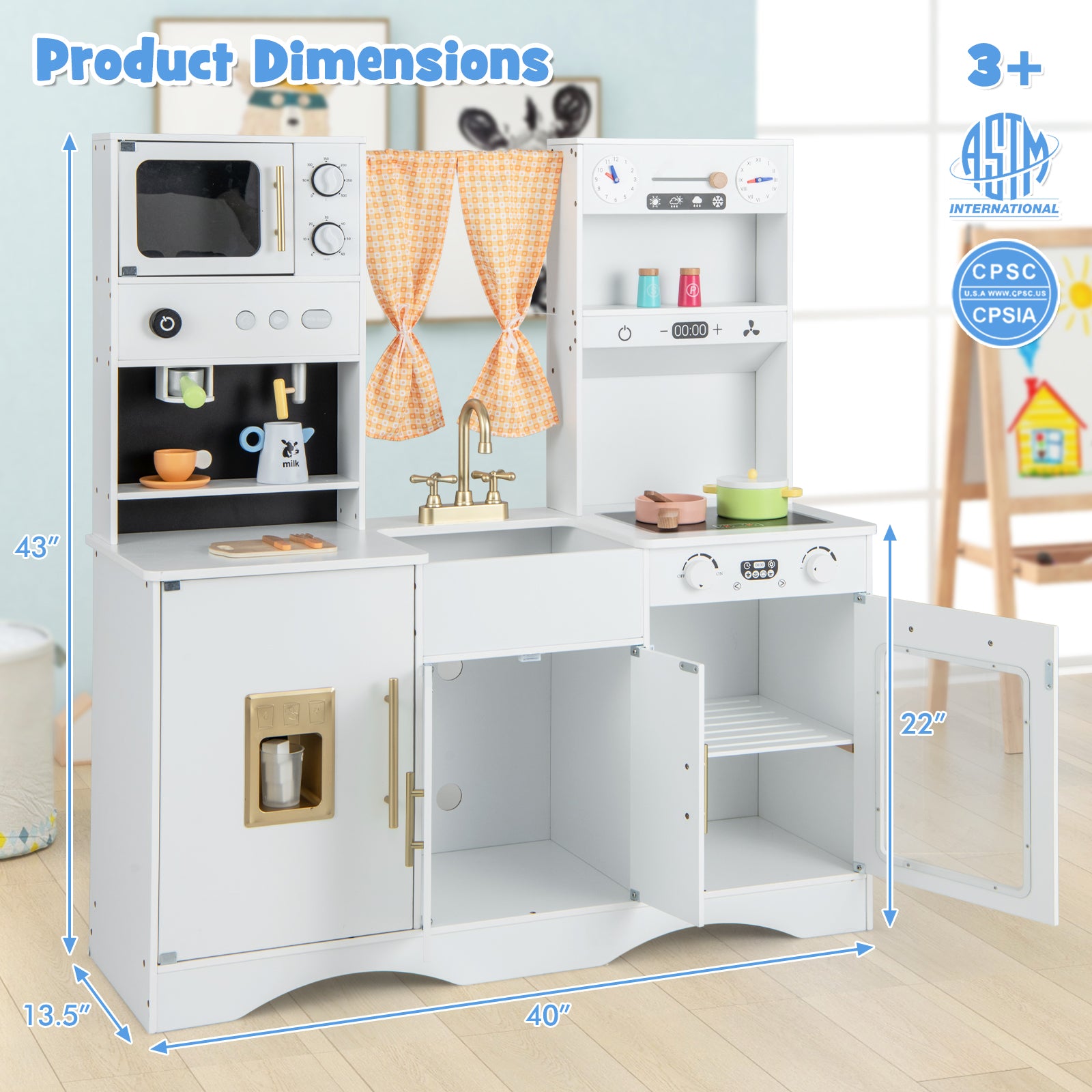 Kids Kitchen Playset with Microwave and Coffee Maker for Ages 3+, White Play Kitchen Sets   at Gallery Canada