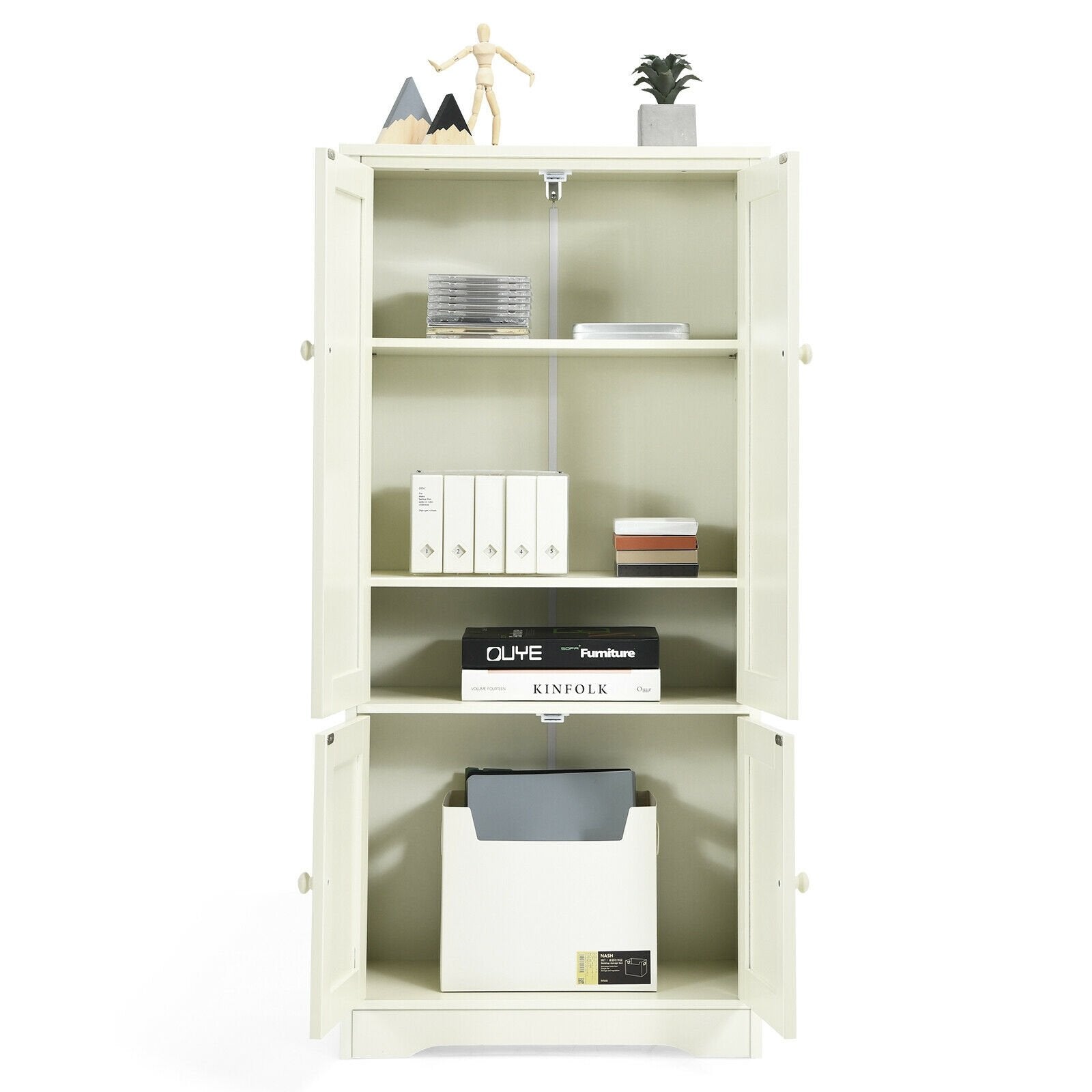 Accent Floor Storage Cabinet with Adjustable Shelves Antique 2-Door-Cream White, White Armoires & Wardrobes   at Gallery Canada