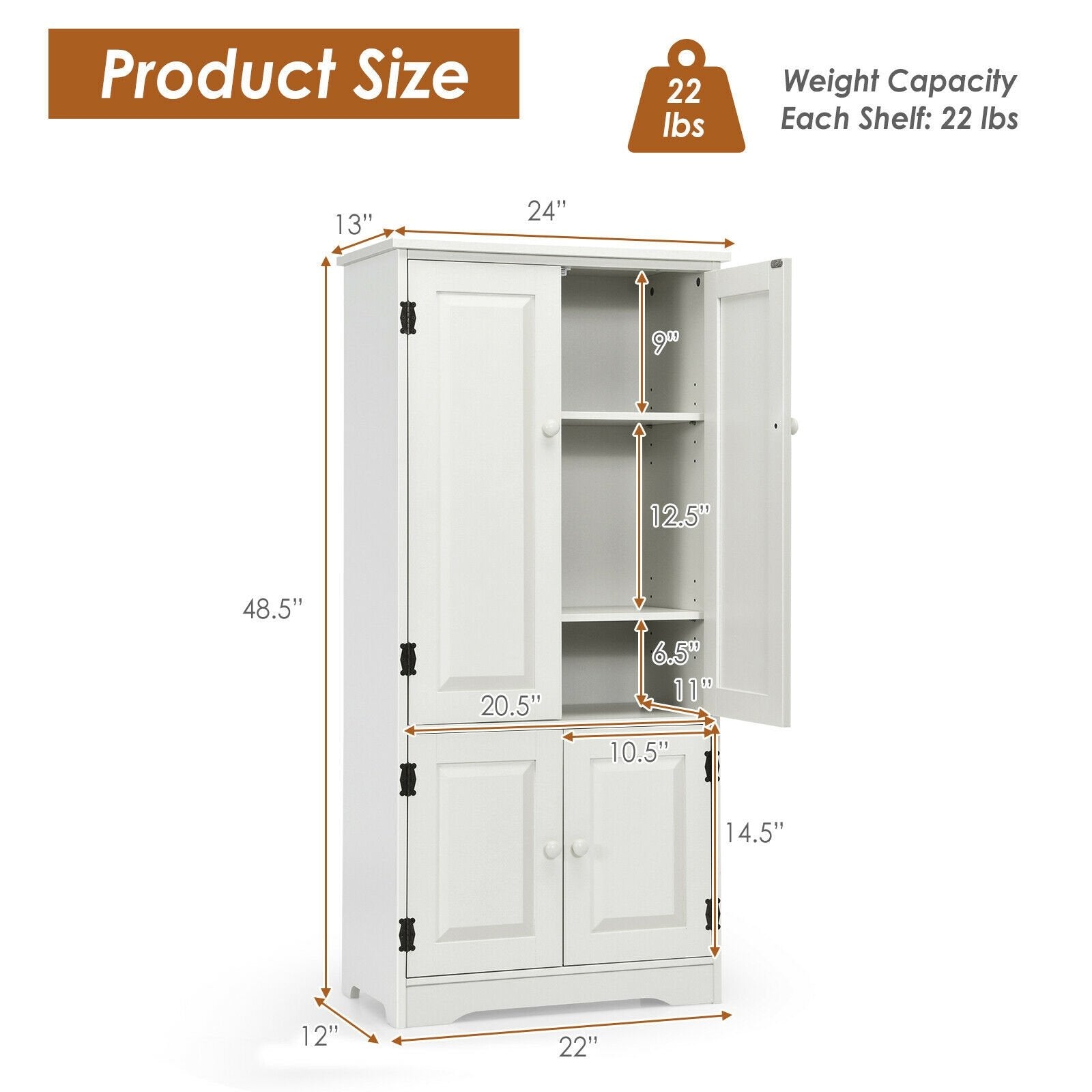 Accent Floor Storage Cabinet with Adjustable Shelves Antique 2-Door-Cream White, White Armoires & Wardrobes   at Gallery Canada