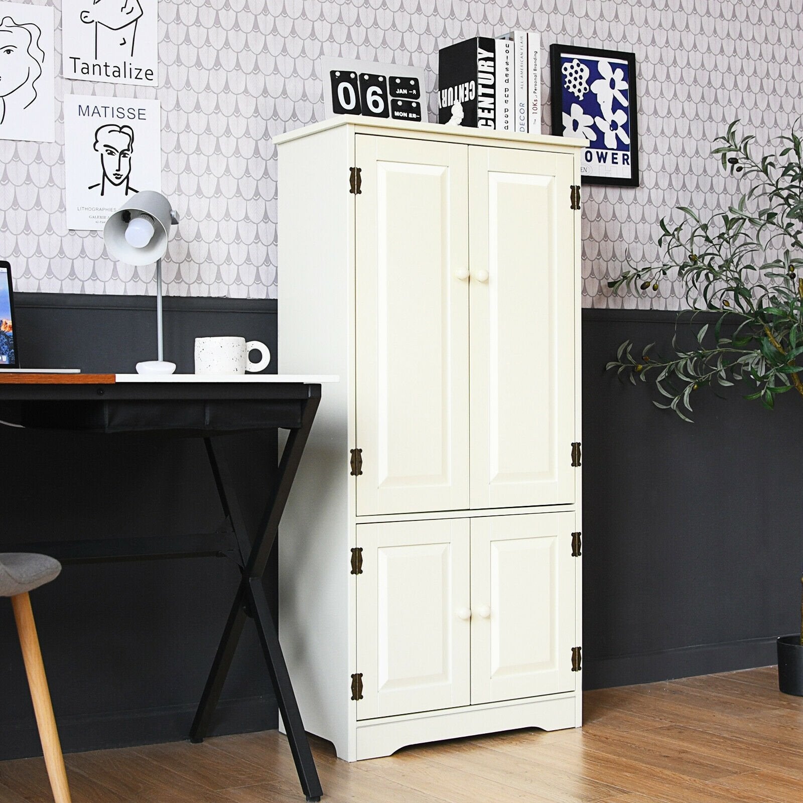 Accent Floor Storage Cabinet with Adjustable Shelves Antique 2-Door-Cream White, White Armoires & Wardrobes   at Gallery Canada