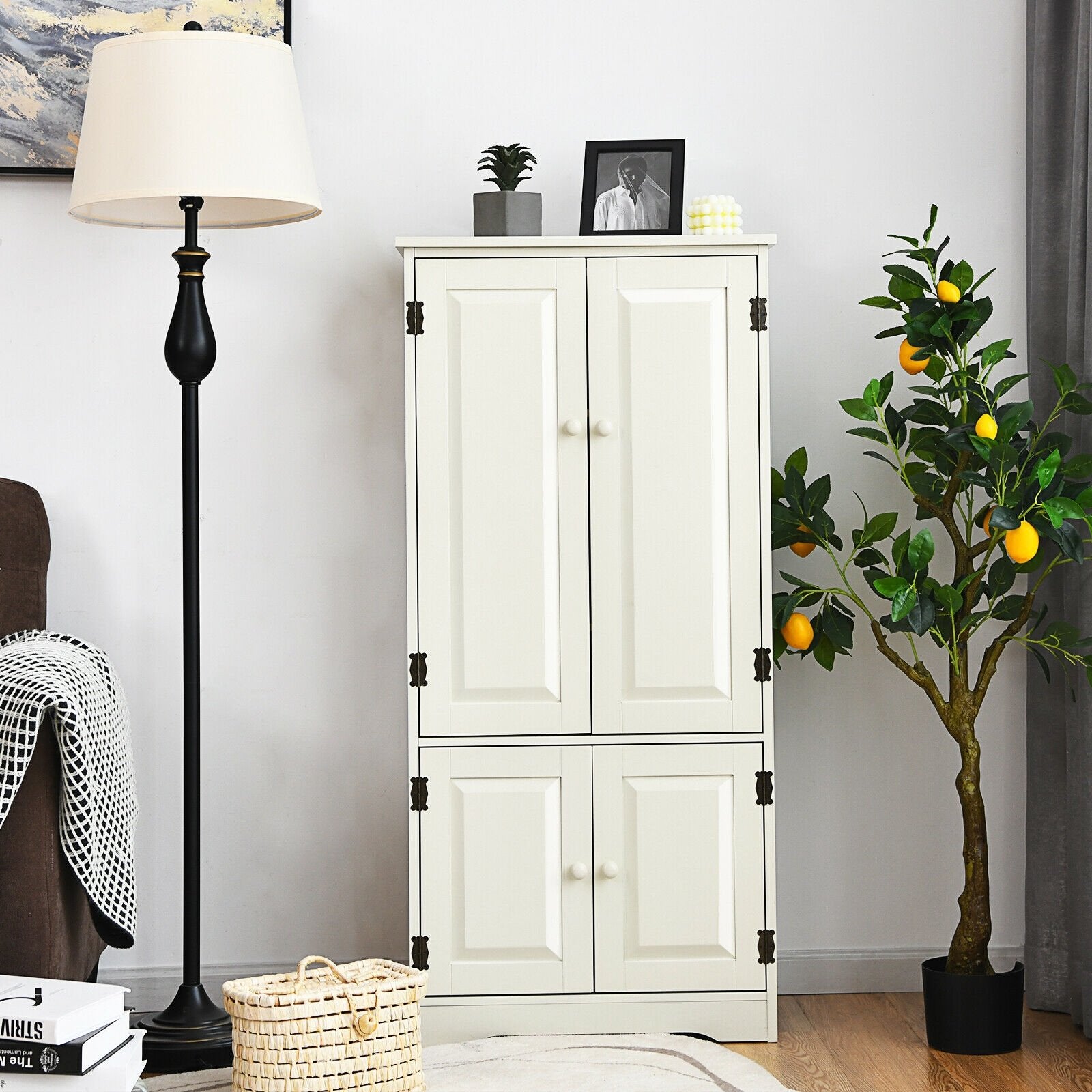 Accent Floor Storage Cabinet with Adjustable Shelves Antique 2-Door-Cream White, White Armoires & Wardrobes   at Gallery Canada