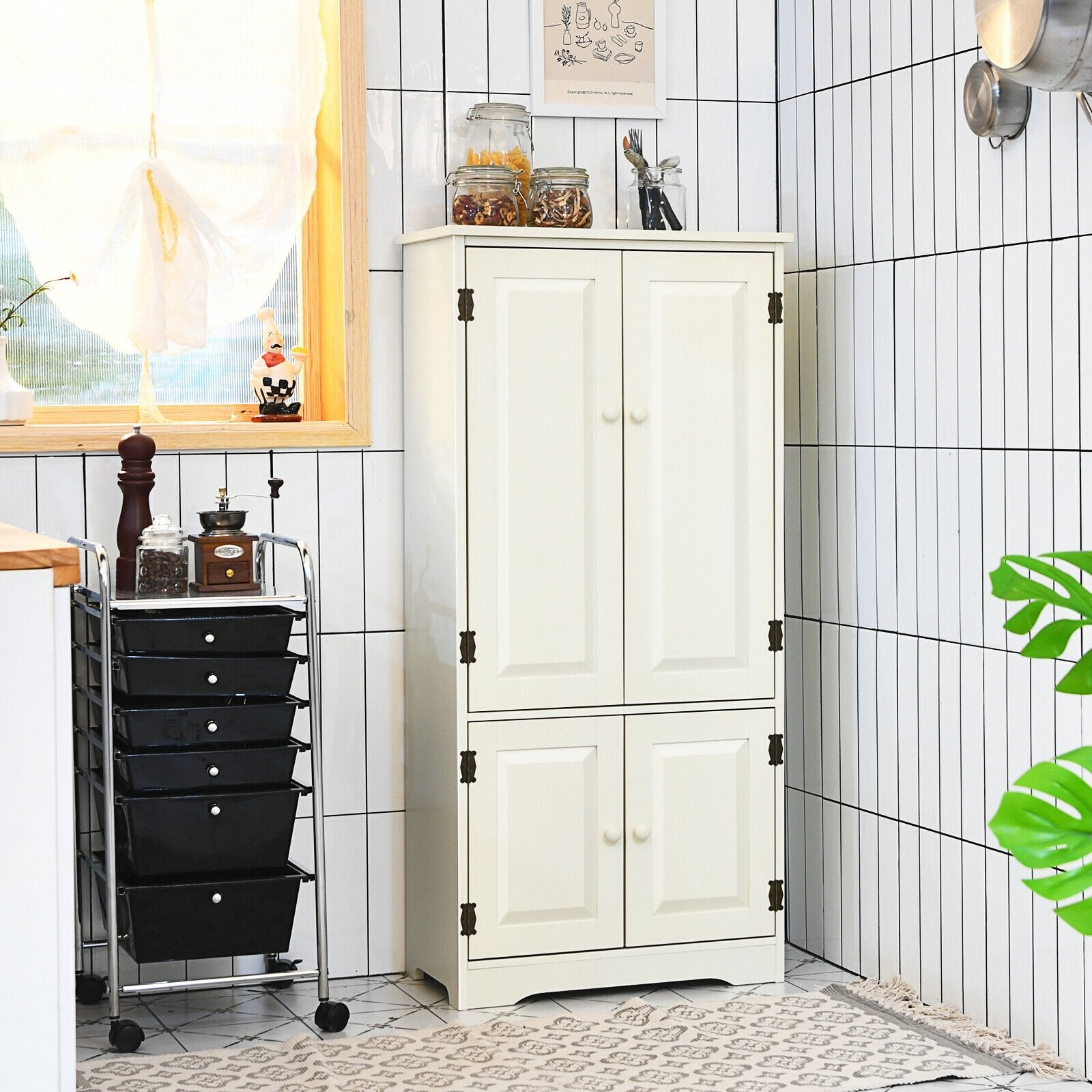 Accent Floor Storage Cabinet with Adjustable Shelves Antique 2-Door-Cream White, White Armoires & Wardrobes   at Gallery Canada