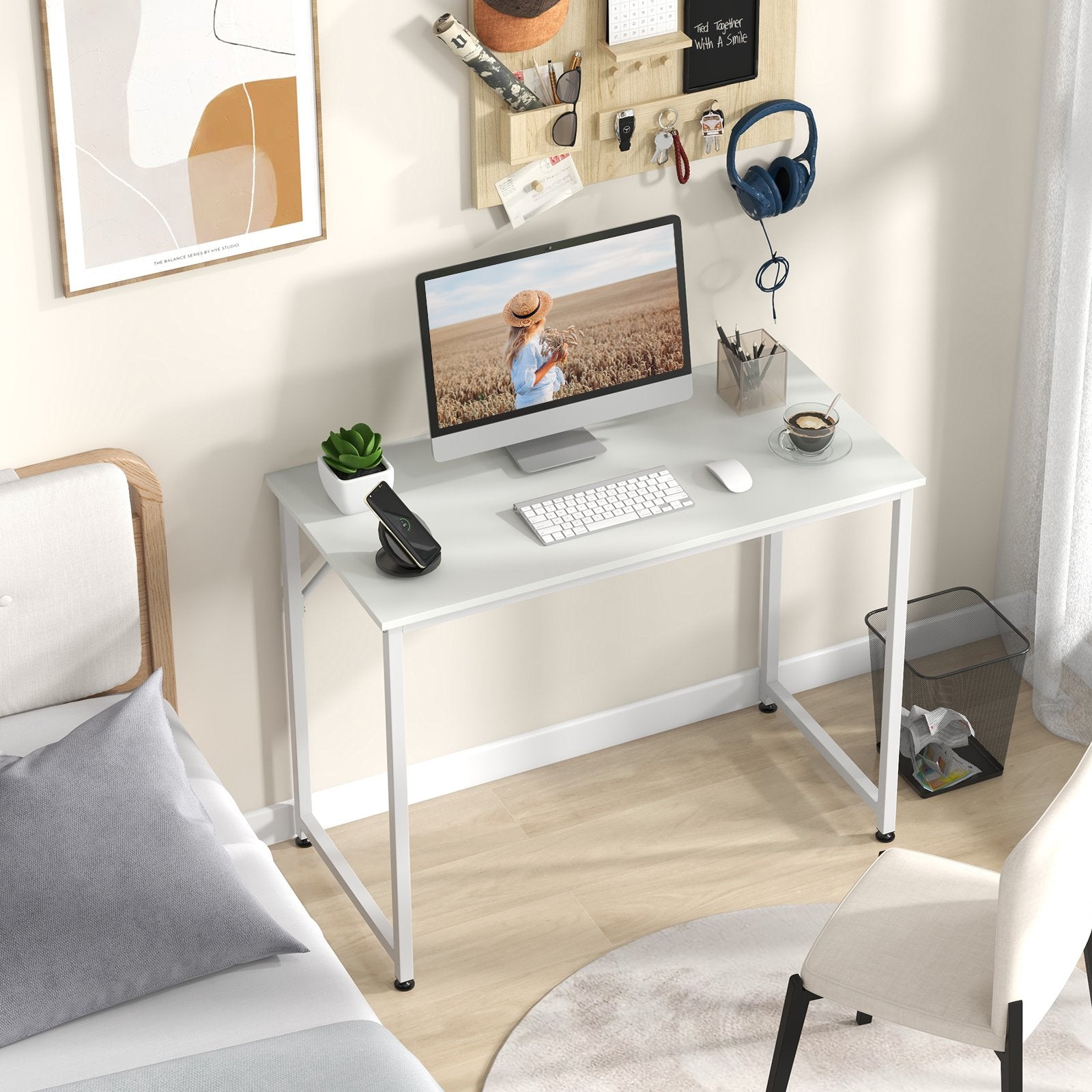 40 Inch Small Computer Desk with Heavy-duty Metal Frame, White Computer Desks   at Gallery Canada