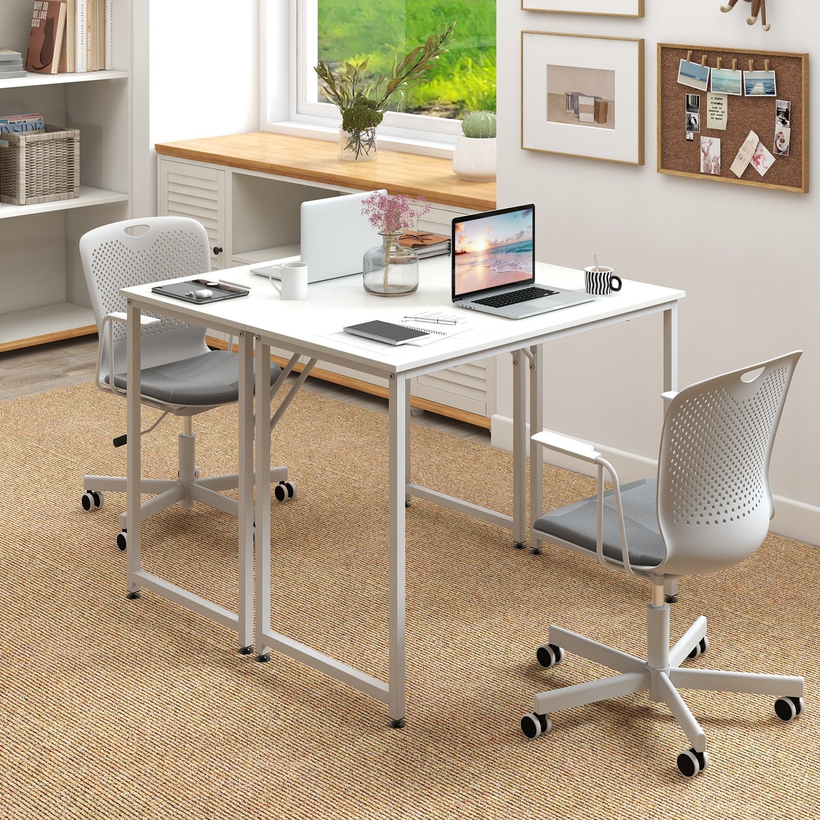 40 Inch Small Computer Desk with Heavy-duty Metal Frame, White Computer Desks   at Gallery Canada