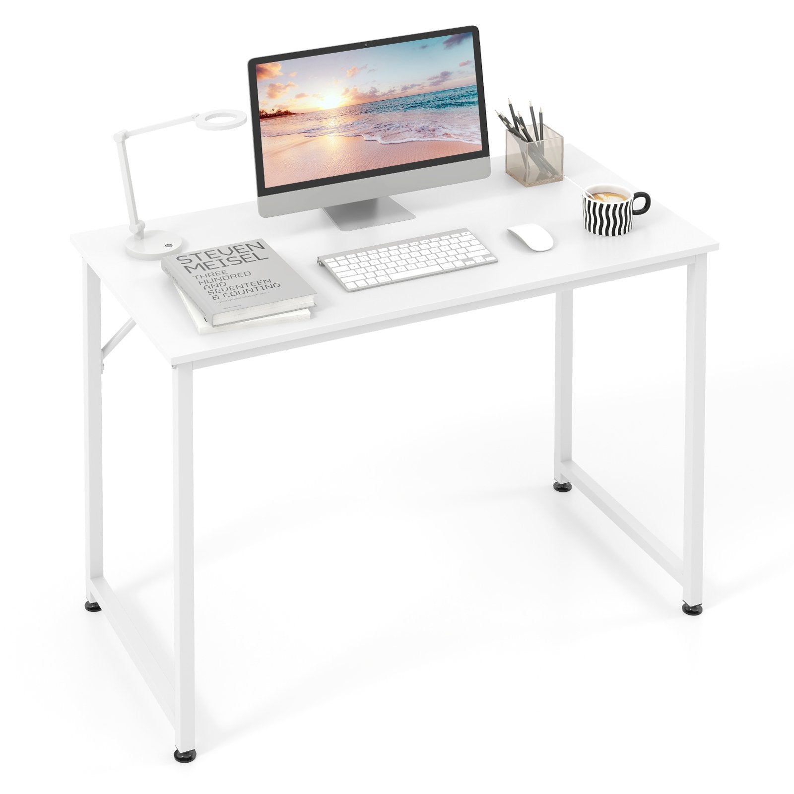 40 Inch Small Computer Desk with Heavy-duty Metal Frame, White Computer Desks   at Gallery Canada