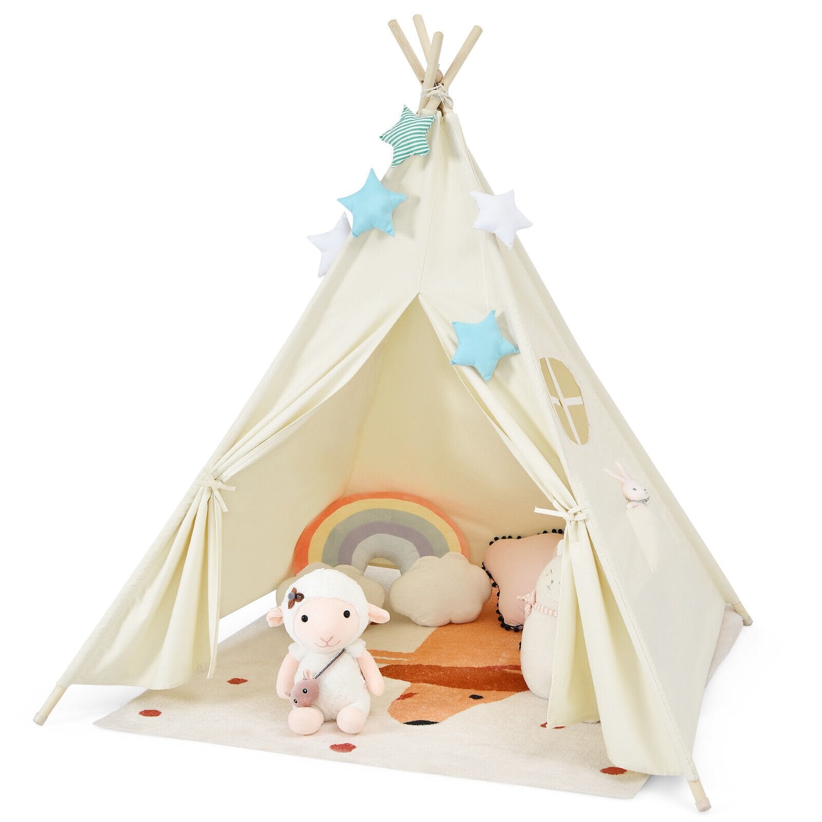 Foldable Kids Canvas Teepee Play Tent, Beige Play Tents & Playhouse   at Gallery Canada