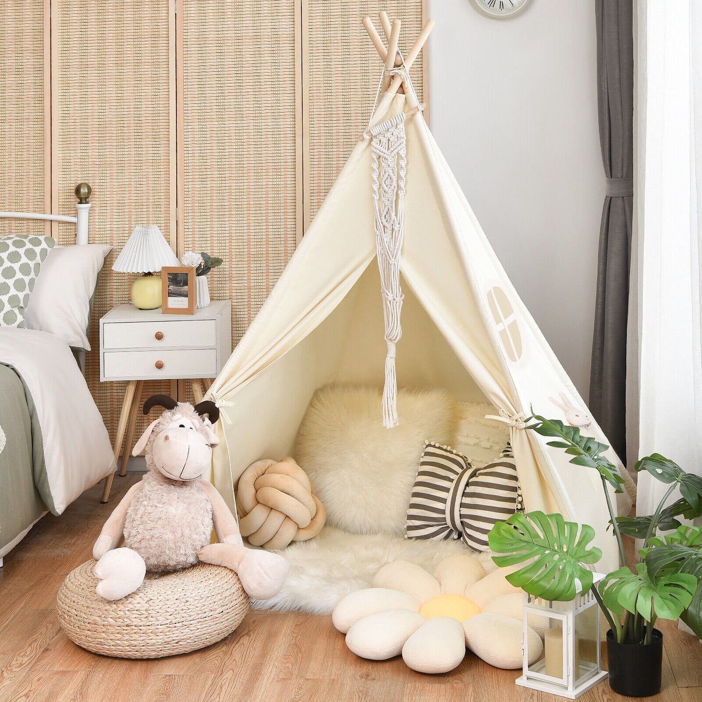 Foldable Kids Canvas Teepee Play Tent, Beige Play Tents & Playhouse   at Gallery Canada